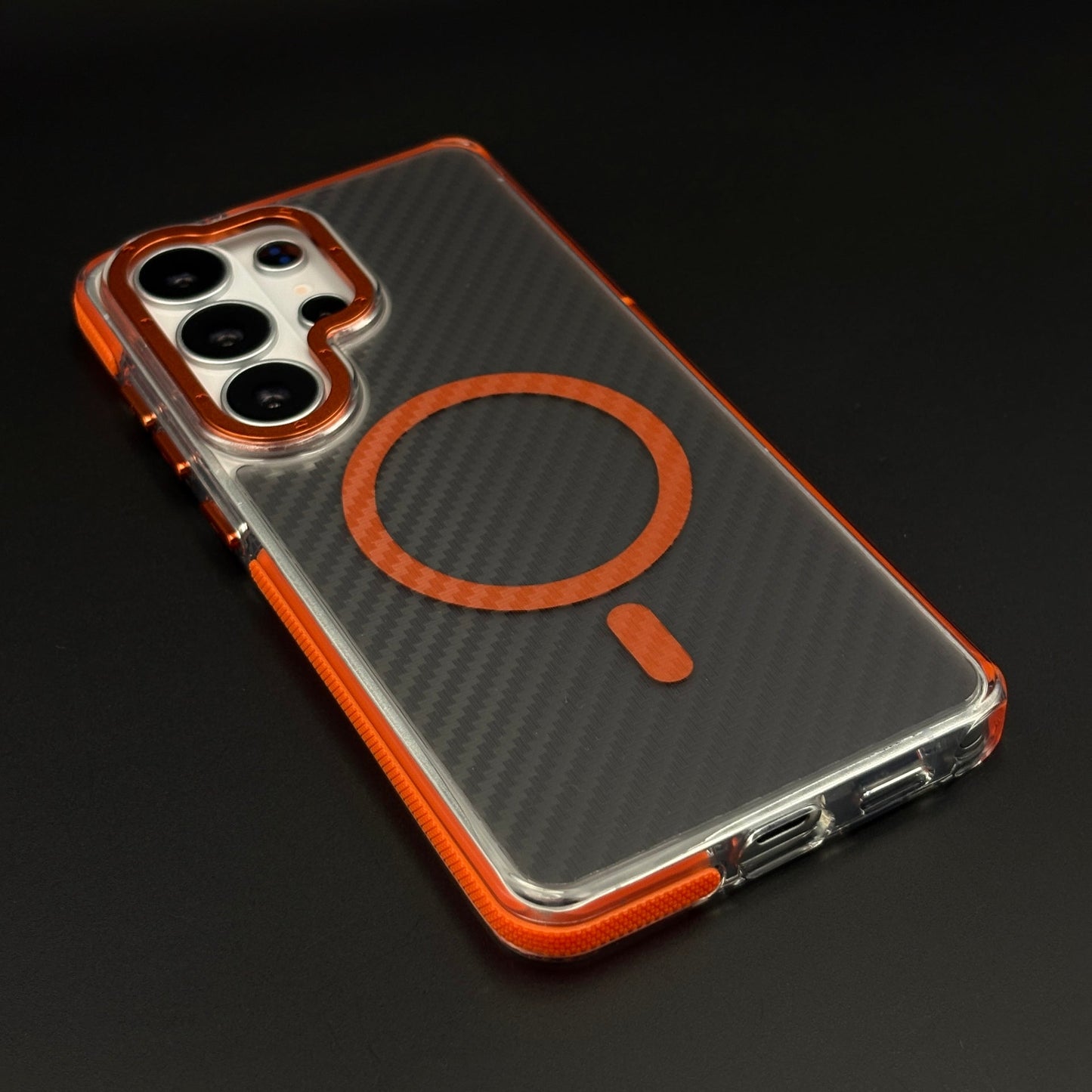 Carbon Fibre Matte MagSafe Orange Case for Samsung Galaxy S26 Ultra | Smokey Finish Protection