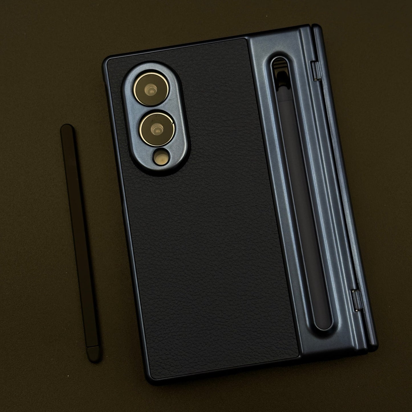 All-in-One Case | Leather Texture with Pen for Samsung Galaxy Z Fold 8 | Front Screen Protector & Side Hinge Protection