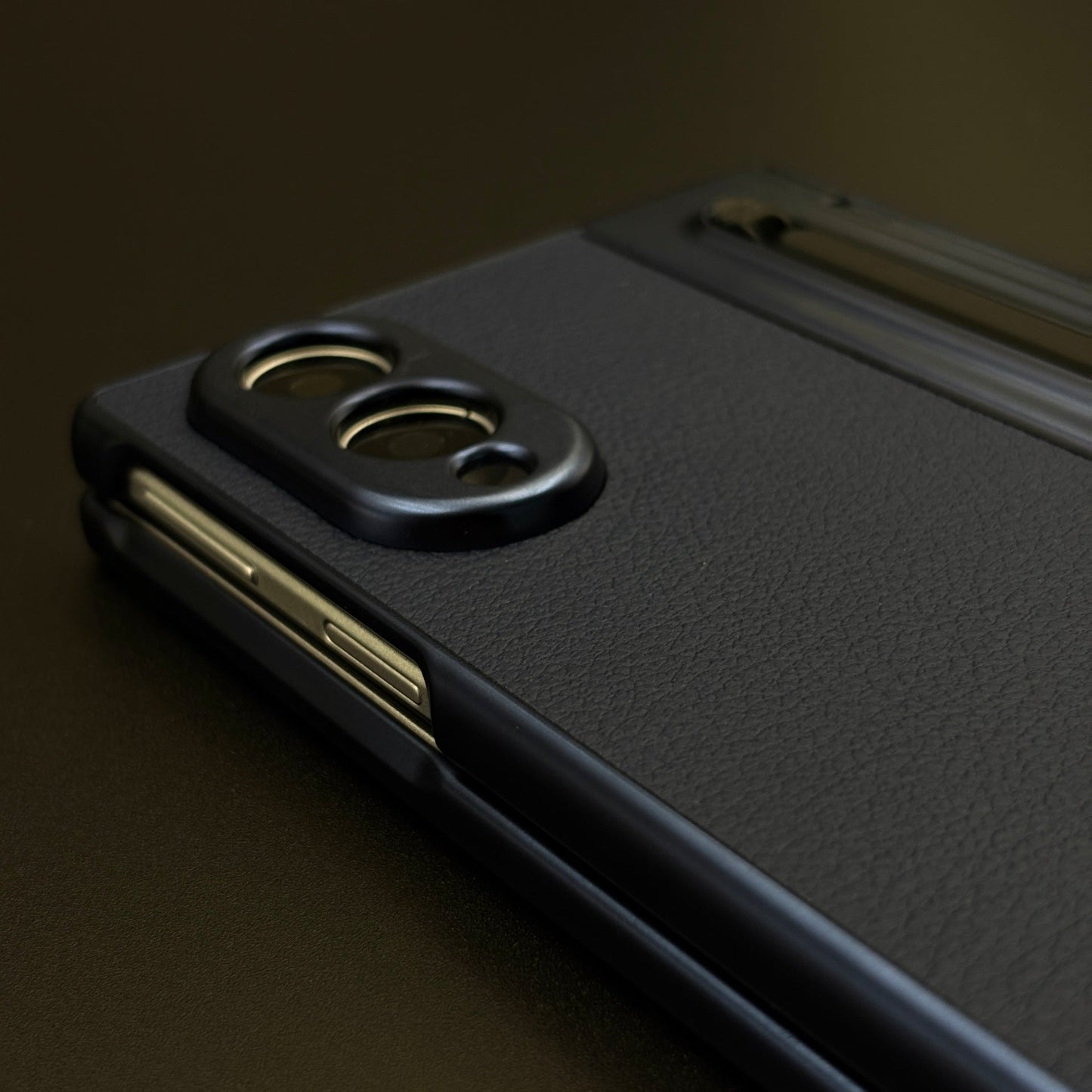 All-in-One Case | Leather Texture with Pen for Samsung Galaxy Z Fold 8 | Front Screen Protector & Side Hinge Protection