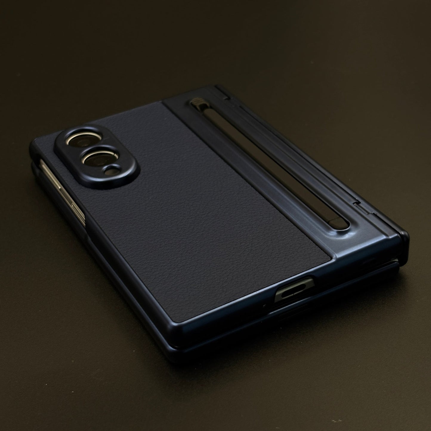 All-in-One Case | Leather Texture with Pen for Samsung Galaxy Z Fold 8 | Front Screen Protector & Side Hinge Protection