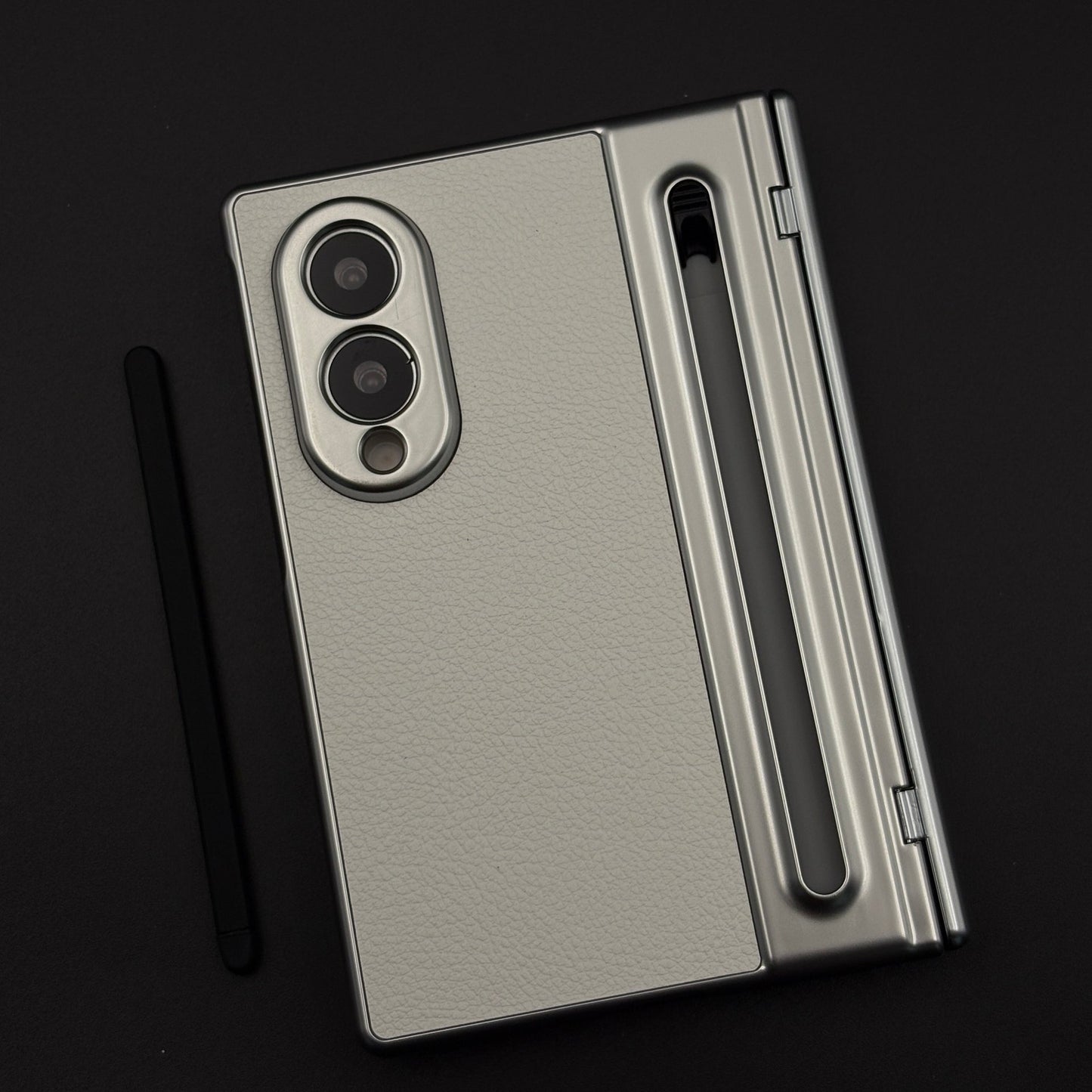 All-in-One Case | Leather Texture with Pen for Samsung Galaxy Z Fold 8 | Front Screen Protector & Side Hinge Protection