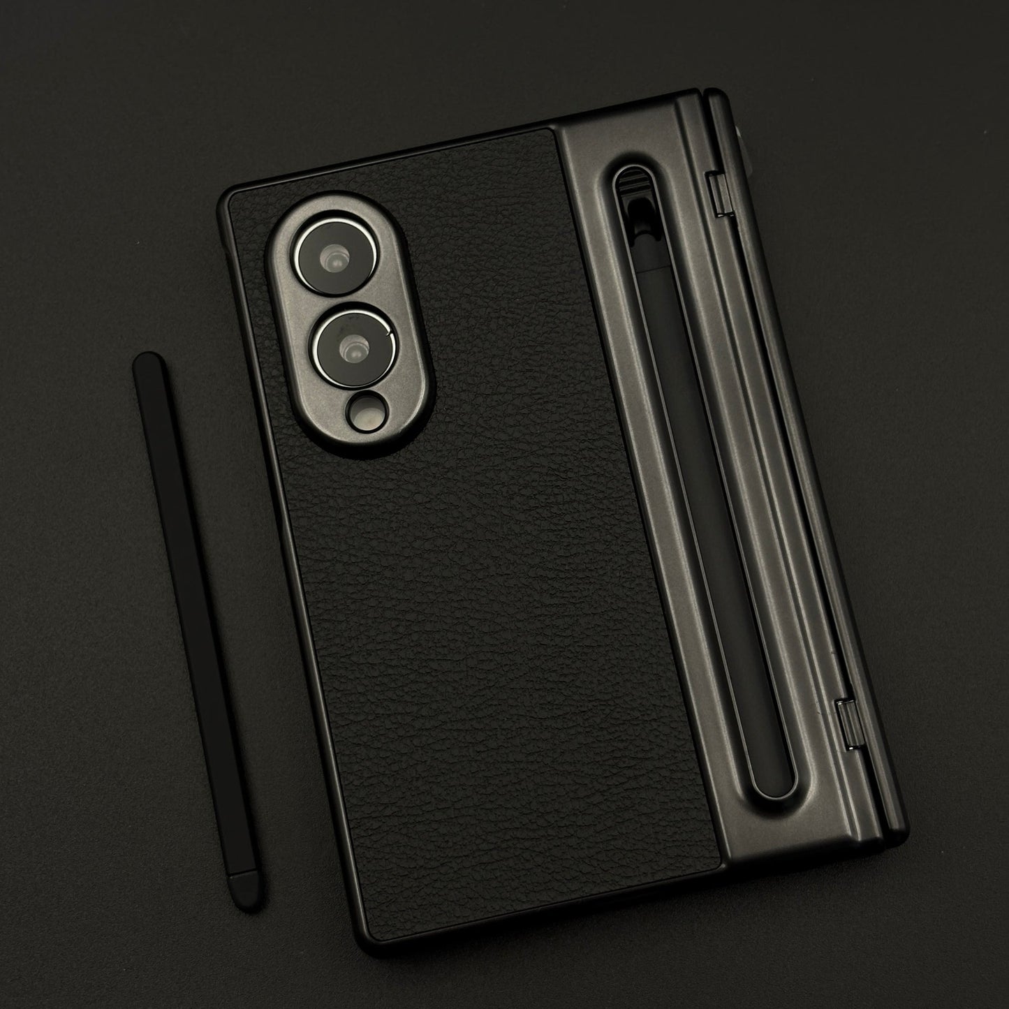 All-in-One Case | Leather Texture with Pen for Samsung Galaxy Z Fold 8 | Front Screen Protector & Side Hinge Protection