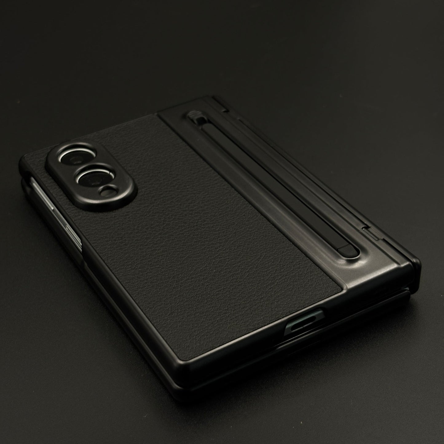 All-in-One Case | Leather Texture with Pen for Samsung Galaxy Z Fold 8 | Front Screen Protector & Side Hinge Protection