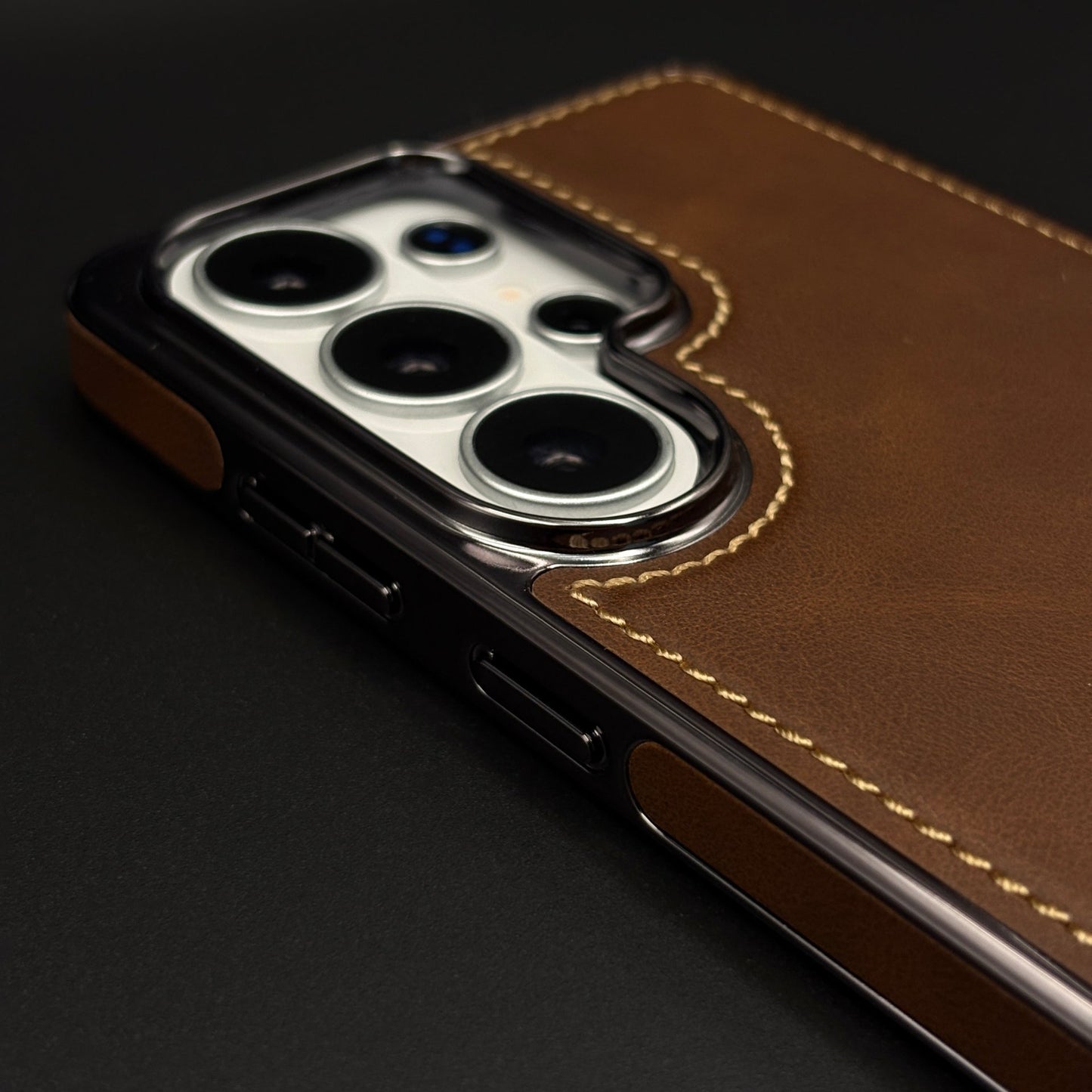 Stitch Leather Hidden MagSafe Case for Samsung Galaxy S26 Ultra | Chrome Trim Luxury