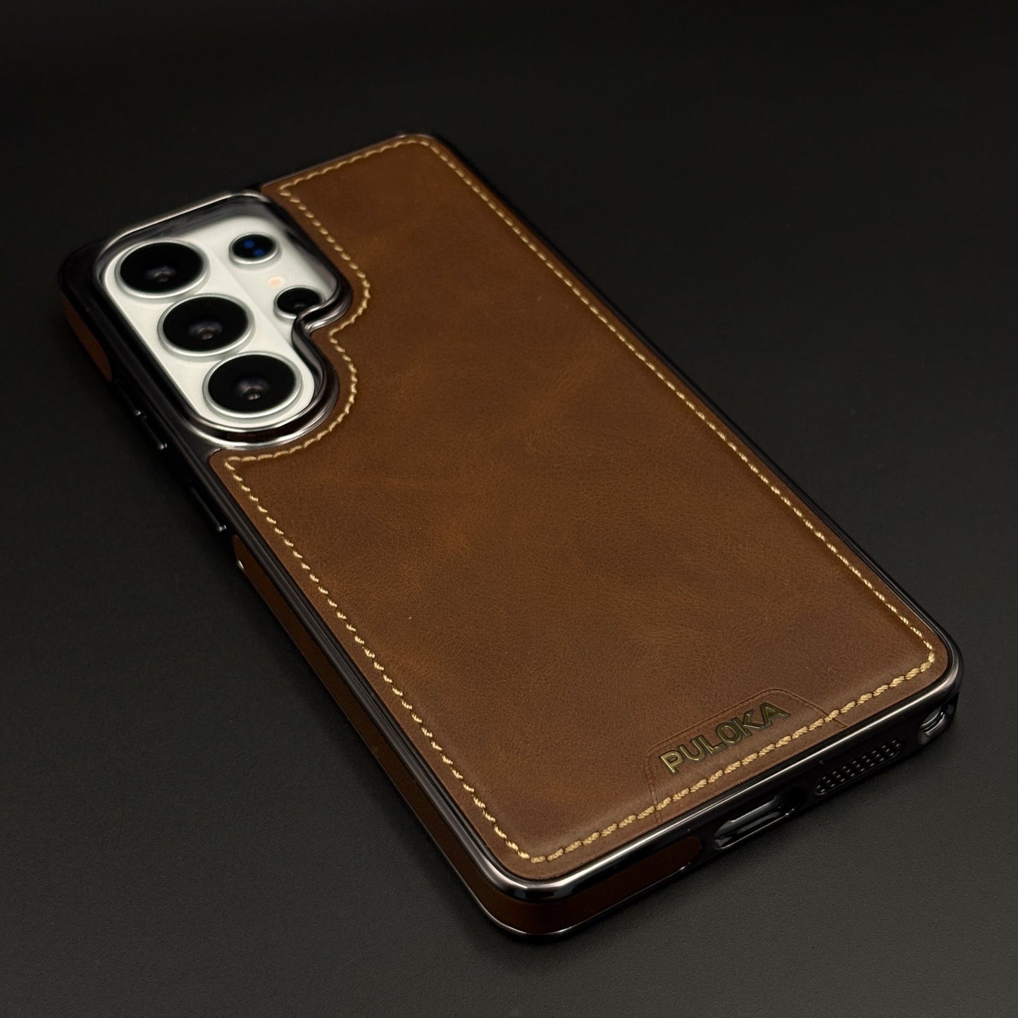 Stitch Leather Hidden MagSafe Case for Samsung Galaxy S26 Ultra | Chrome Trim Luxury
