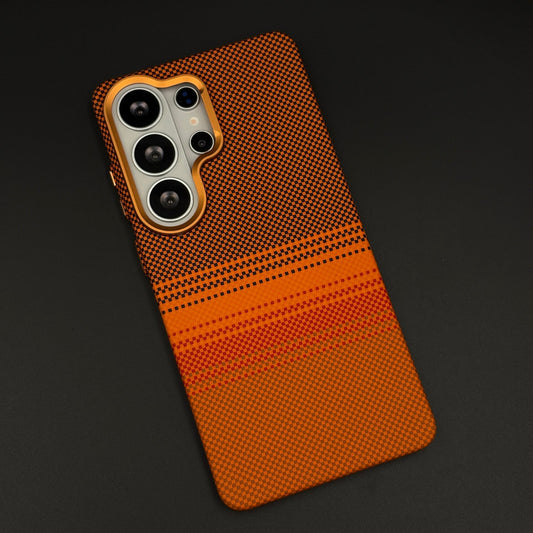 Sunset Orange Hidden MagSafe Carbon Fibre Feel Mobile Case Cover for Samsung Galaxy S26 Ultra | Slim Protective Shell