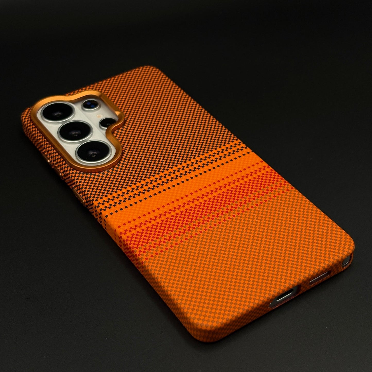 Sunset Orange Hidden MagSafe Carbon Fibre Feel Mobile Case Cover for Samsung Galaxy S26 Ultra | Slim Protective Shell