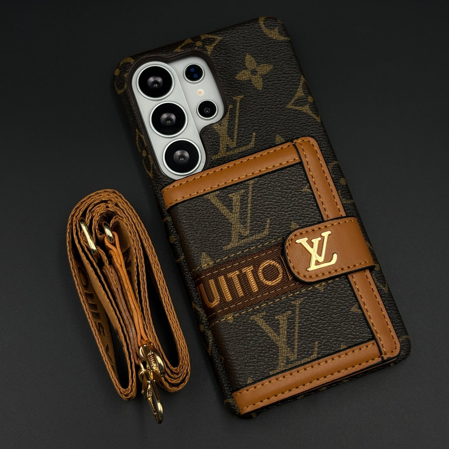Luxury Brand Wallet Cardholder Leather Case with Crossbody Sling for Samsung Galaxy S26 Ultra