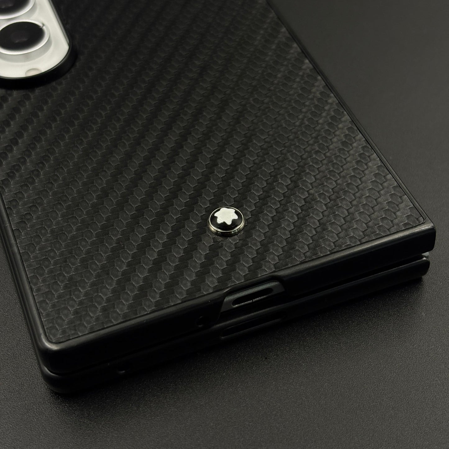 Carbon Fibre MB Logo Case for Samsung Galaxy Z Fold 8 | Luxury Embossed Leather Protection