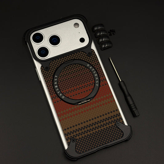 Rust Gradient Frameless Carbon Fiber MagSafe Case for iPhone 17 Series | Rotating Kickstand Bumper with Corners