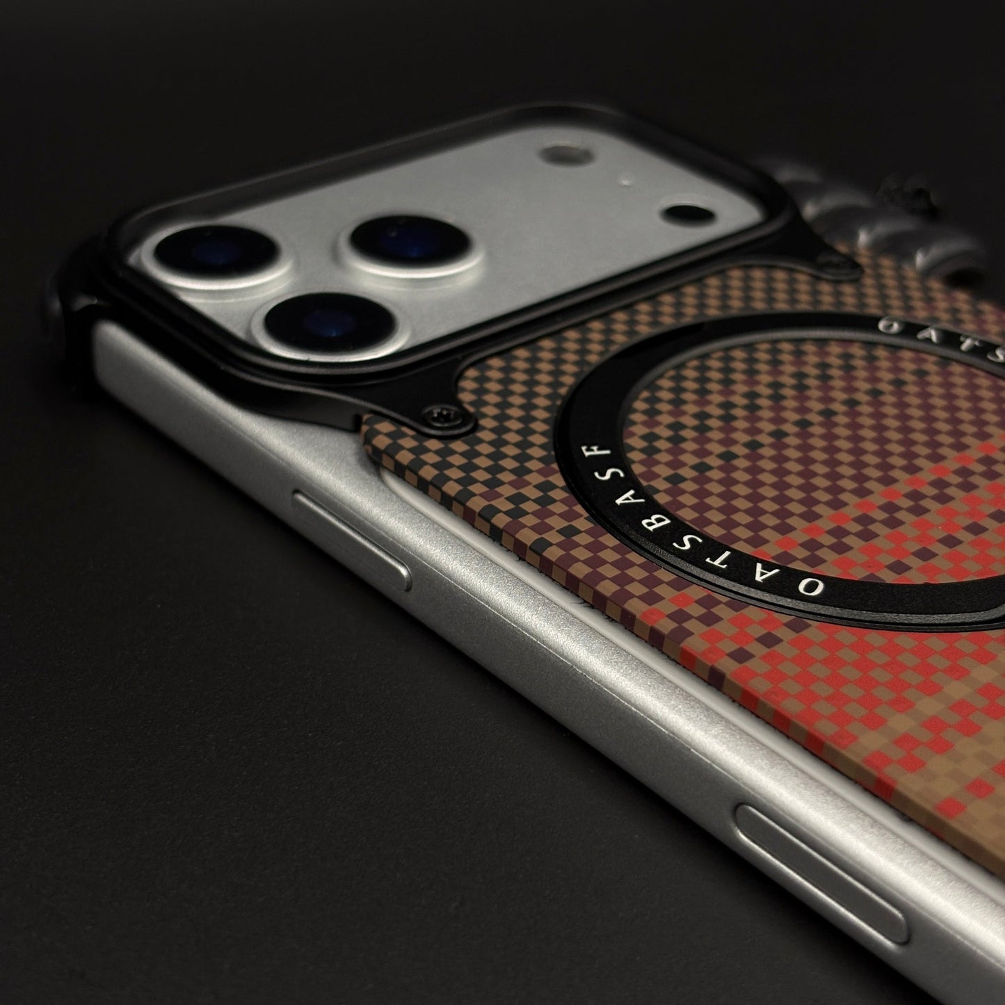 Rust Gradient Frameless Carbon Fiber MagSafe Case for iPhone 17 Series | Rotating Kickstand Bumper with Corners