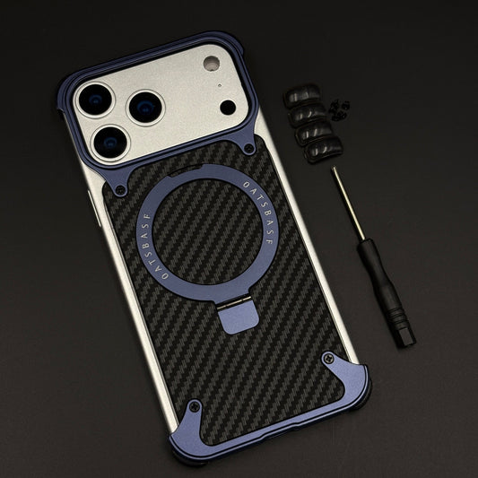 Frameless Carbon Fiber MagSafe Case for iPhone 17 Series | Rotating Kickstand Bumper with Corners