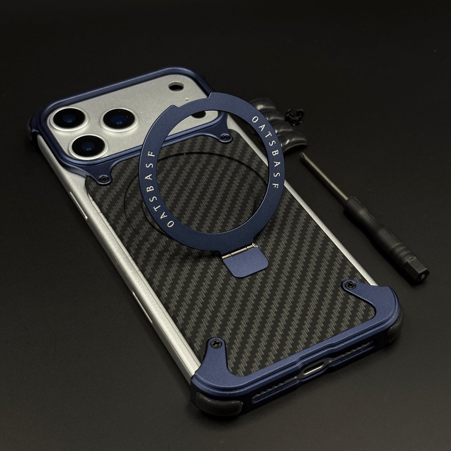 Frameless Carbon Fiber MagSafe Case for iPhone 17 Series | Rotating Kickstand Bumper with Corners