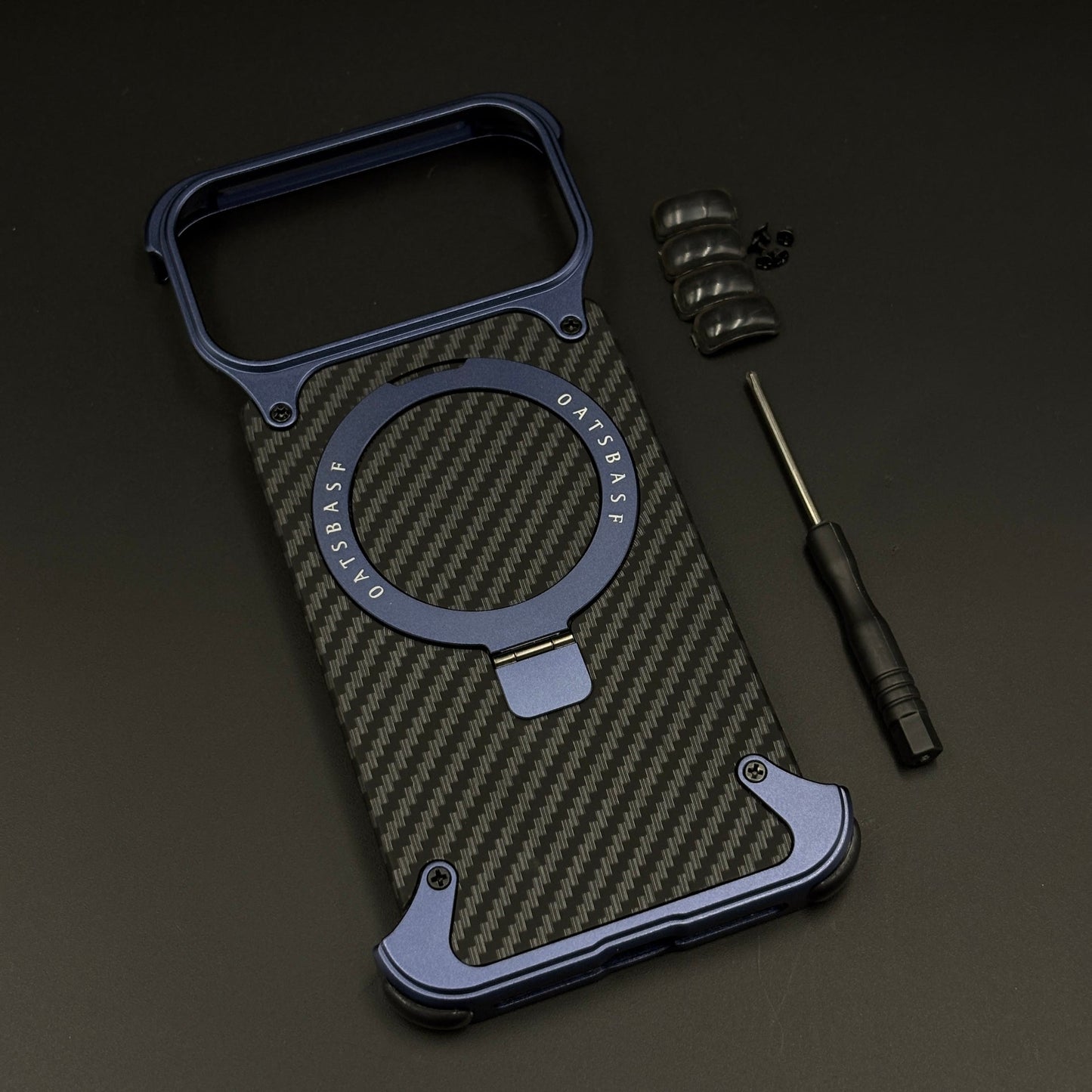 Frameless Carbon Fiber MagSafe Case for iPhone 17 Series | Rotating Kickstand Bumper with Corners
