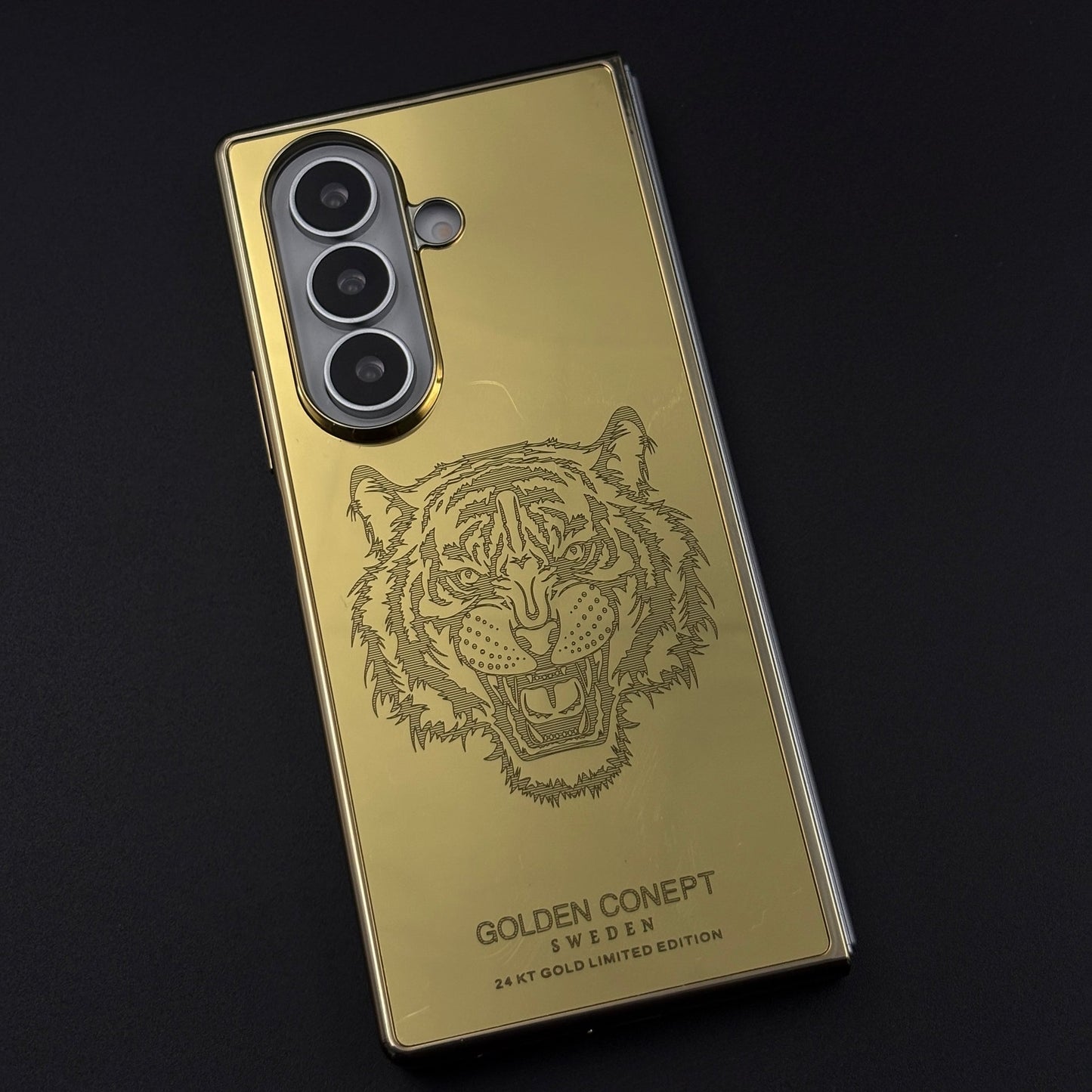Handcrafted 24K Gold-Plated Tiger Case for Samsung Galaxy Z Fold 8 Ultra