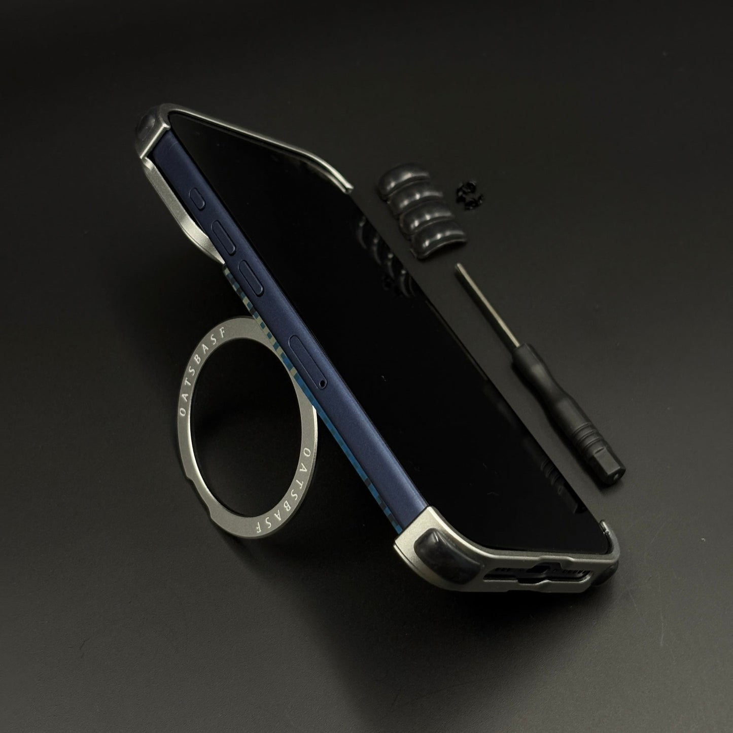 Teal Plaid Frameless Carbon Fiber MagSafe Case for iPhone 17 Series | Rotating Kickstand Bumper with Corners