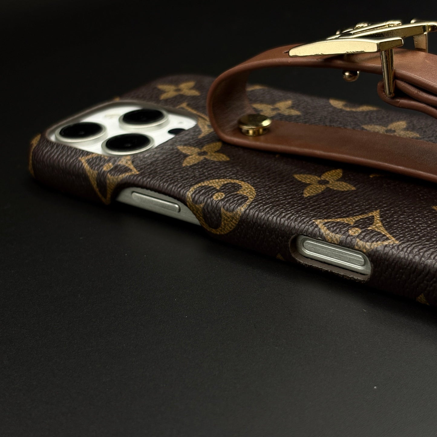 Designer Brand Pattern Leather Belt Strap Case for iPhone | Premium Monogram | Fashion Buckle Holder