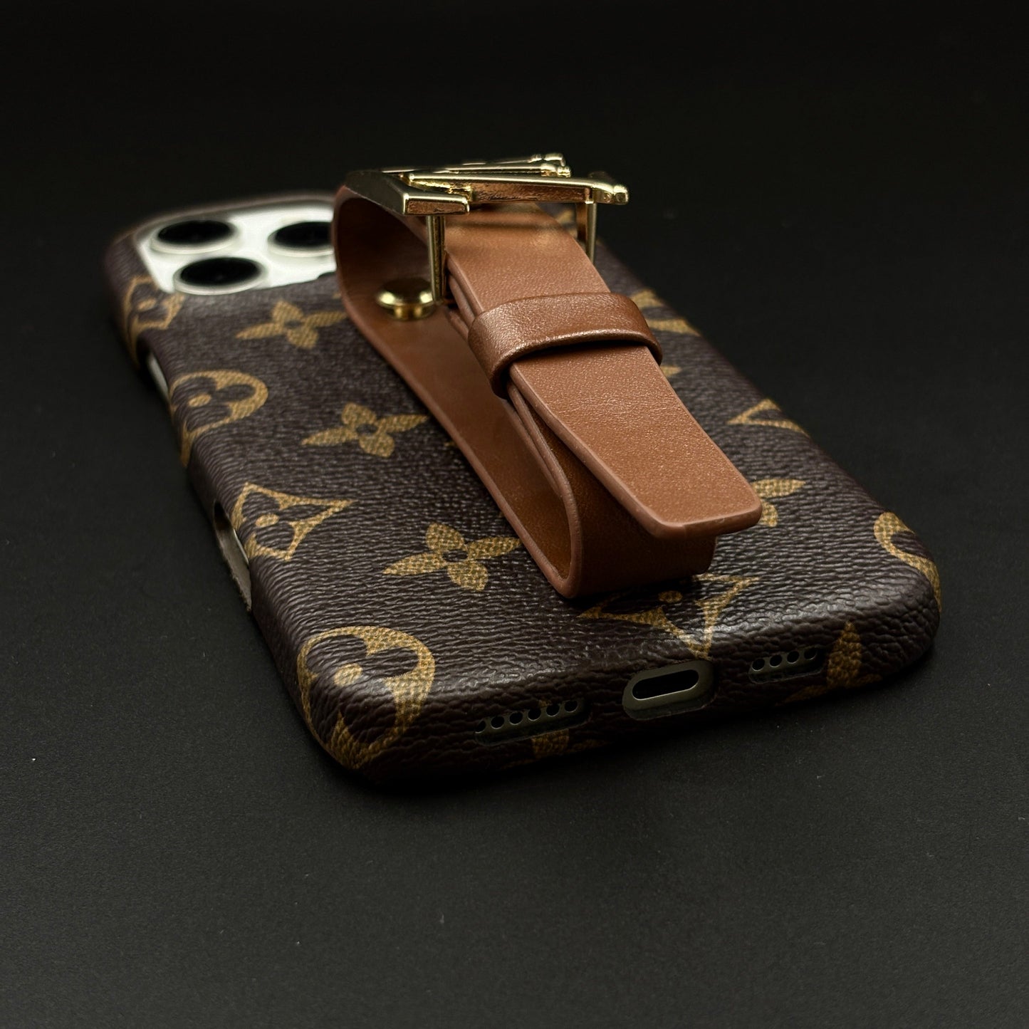 Designer Brand Pattern Leather Belt Strap Case for iPhone | Premium Monogram | Fashion Buckle Holder