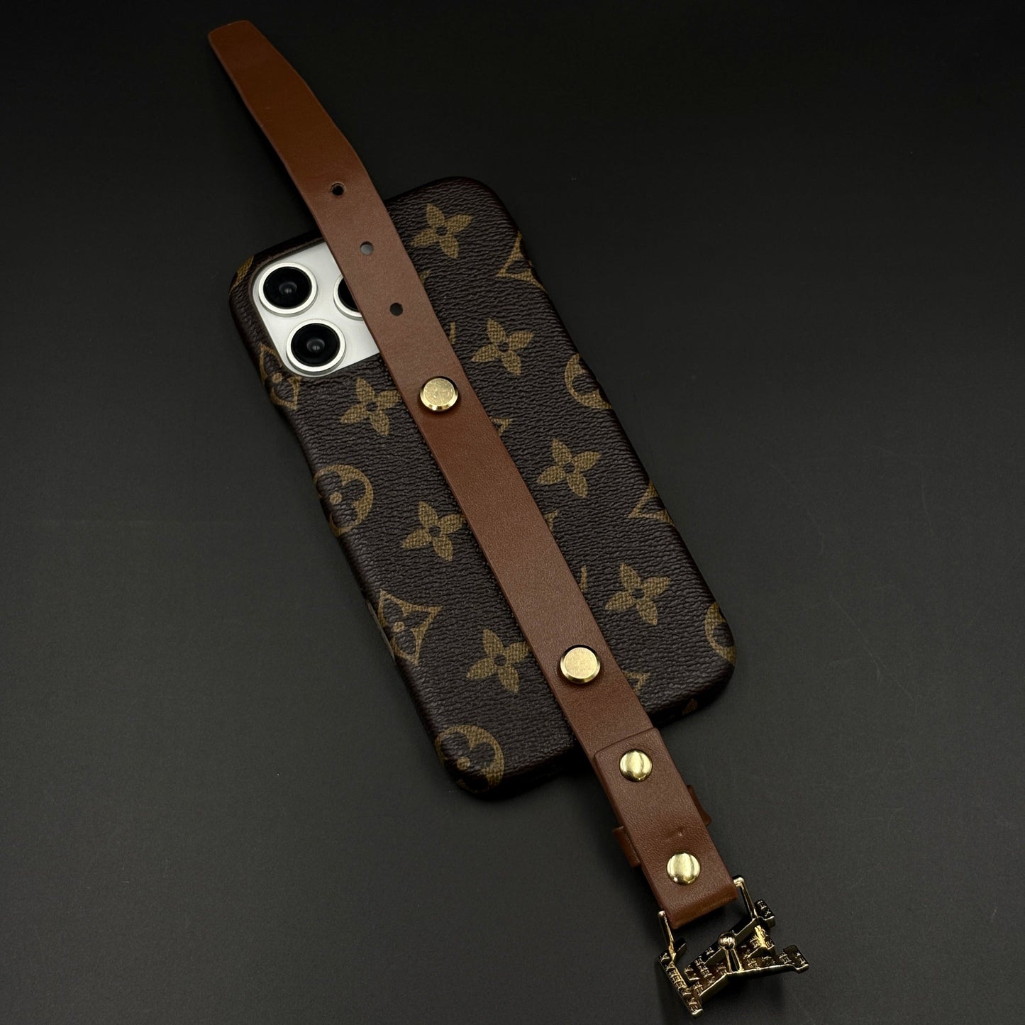 Designer Brand Pattern Leather Belt Strap Case for iPhone | Premium Monogram | Fashion Buckle Holder