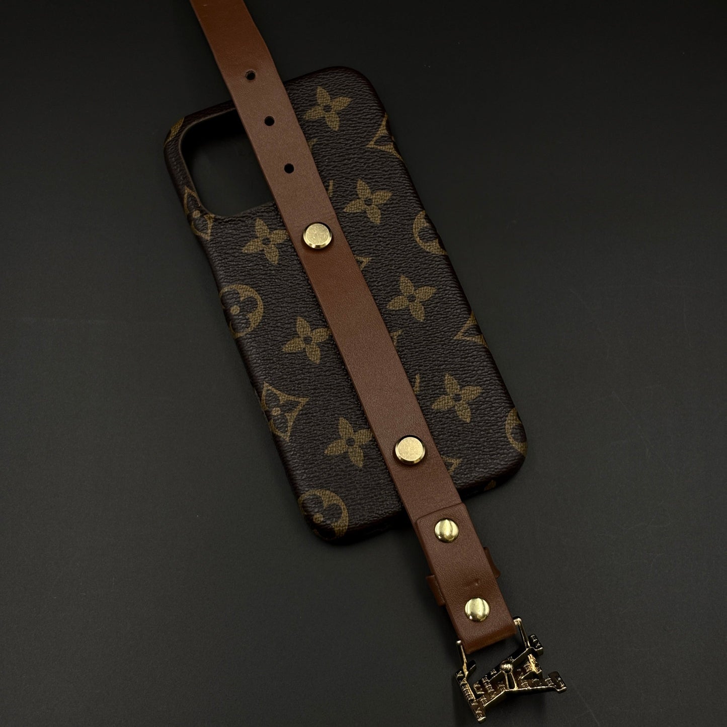 Designer Brand Pattern Leather Belt Strap Case for iPhone | Premium Monogram | Fashion Buckle Holder