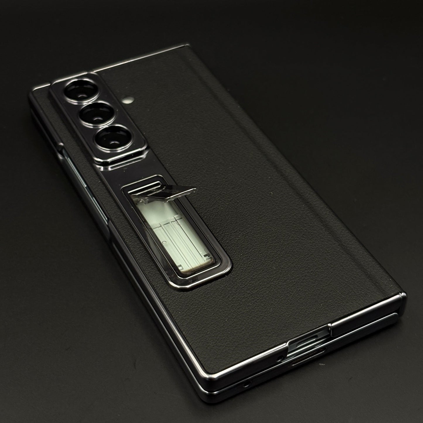 Leather Hinge Protection Kickstand Mobile Case Cover for Samsung Galaxy Z Fold 7 | Front Screen Protector Included