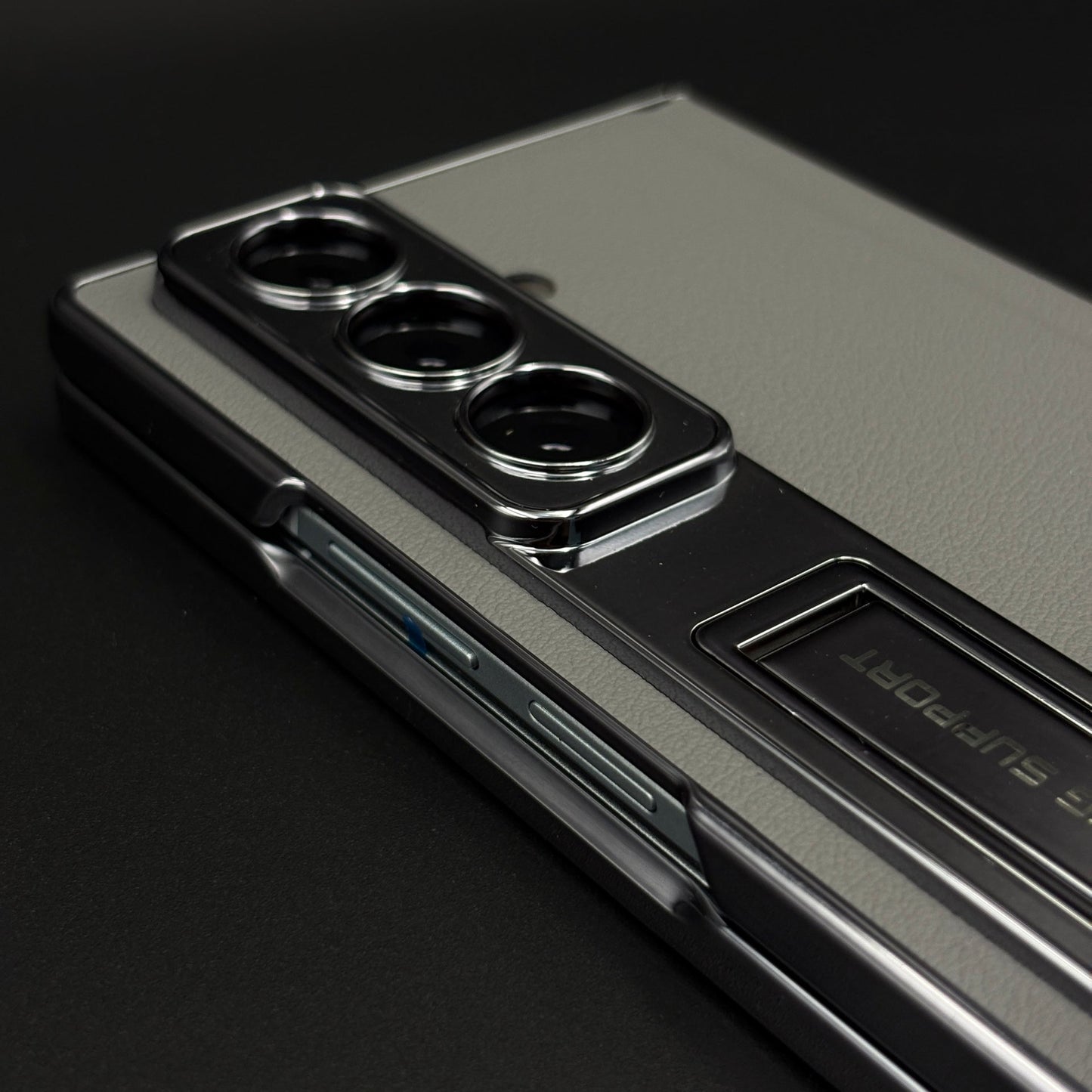 Leather Hinge Protection Kickstand Mobile Case Cover for Samsung Galaxy Z Fold 7 | Front Screen Protector Included