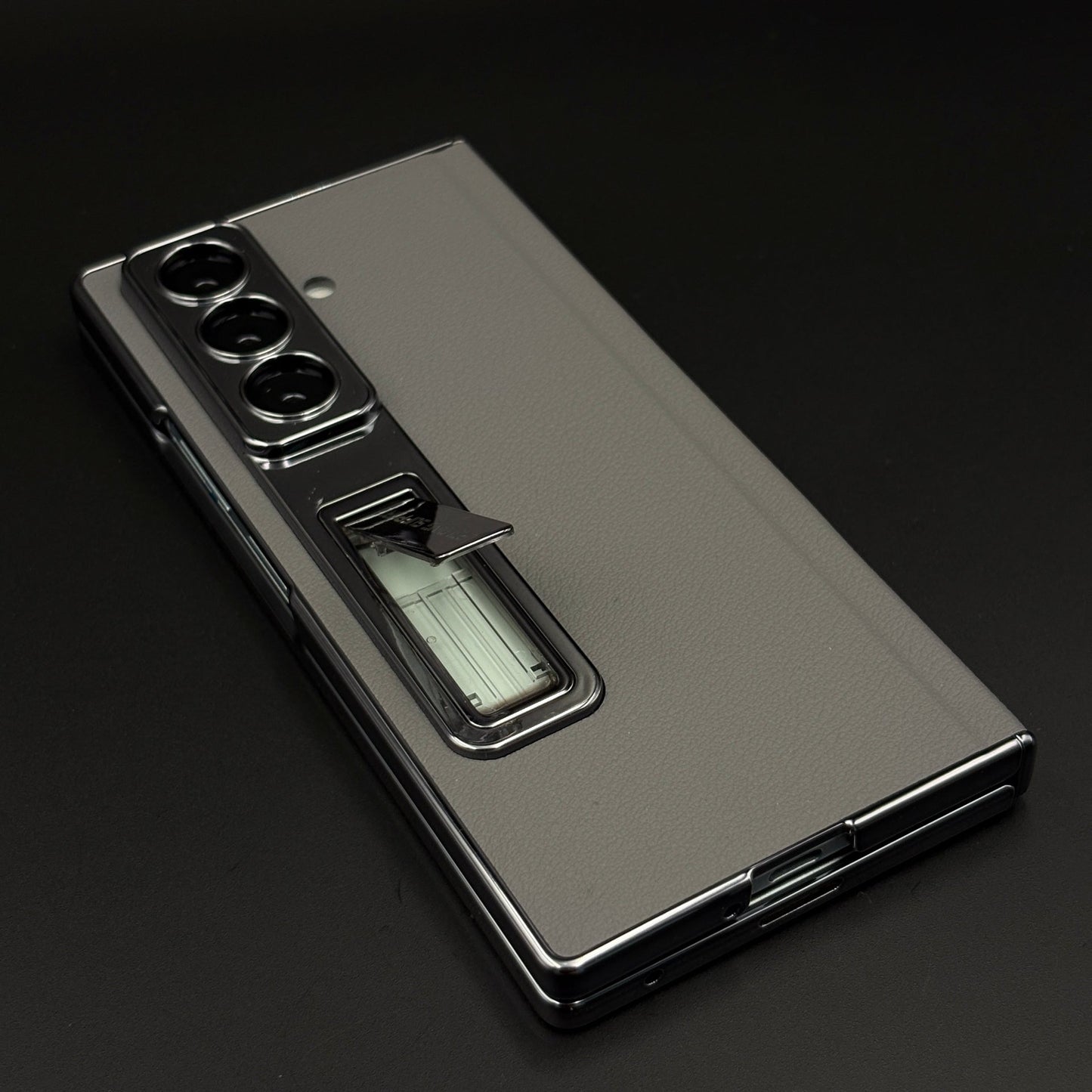 Leather Hinge Protection Kickstand Mobile Case Cover for Samsung Galaxy Z Fold 7 | Front Screen Protector Included