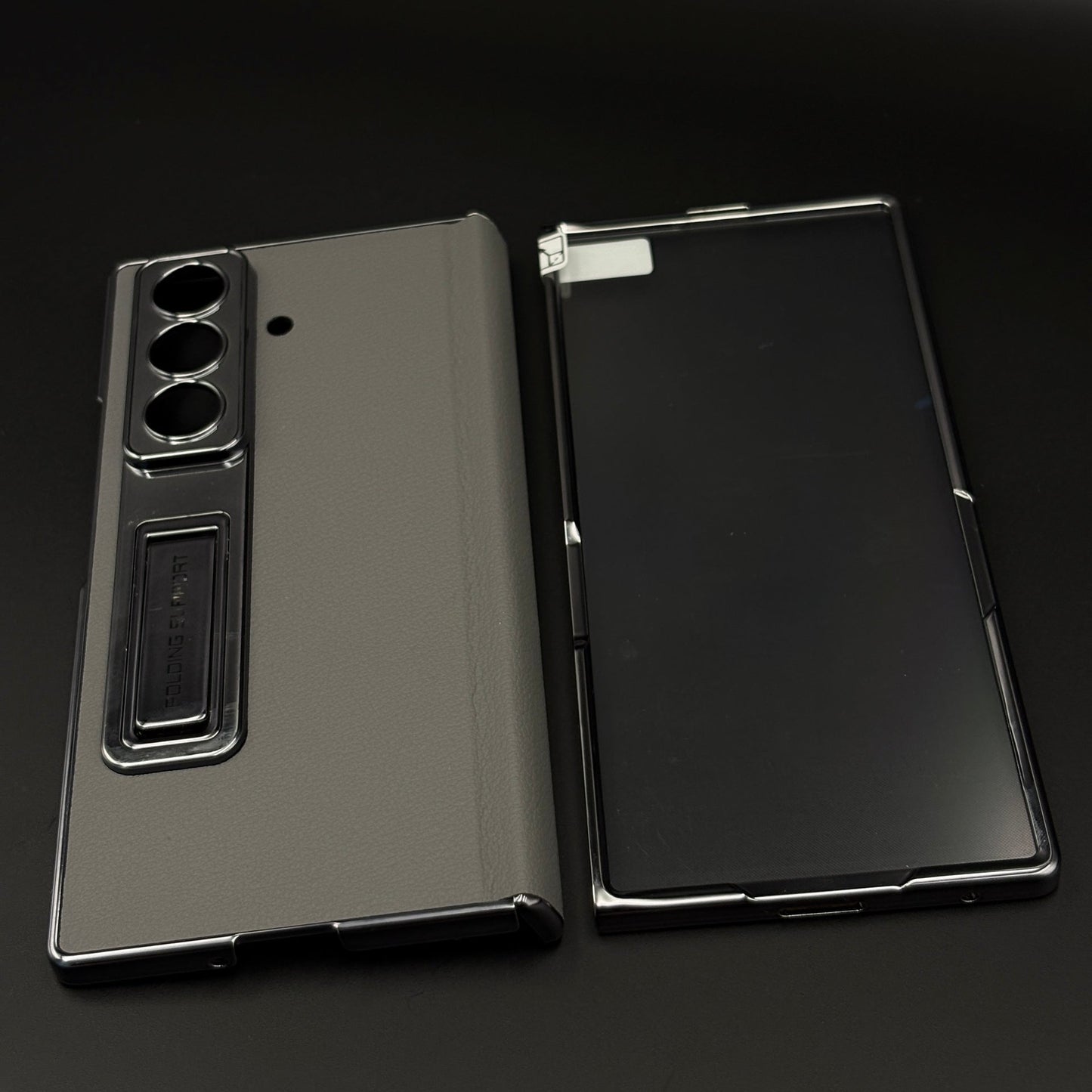 Leather Hinge Protection Kickstand Mobile Case Cover for Samsung Galaxy Z Fold 7 | Front Screen Protector Included