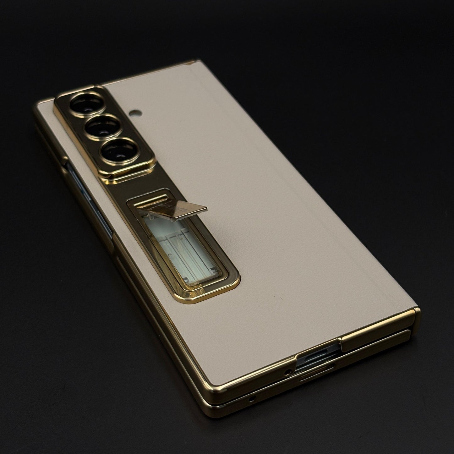 Leather Hinge Protection Kickstand Mobile Case Cover for Samsung Galaxy Z Fold 7 | Front Screen Protector Included