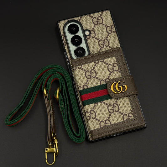 Luxury GG Wallet Case with Sling for Samsung Galaxy Z Fold 7 | Crossbody Strap | Card Holder