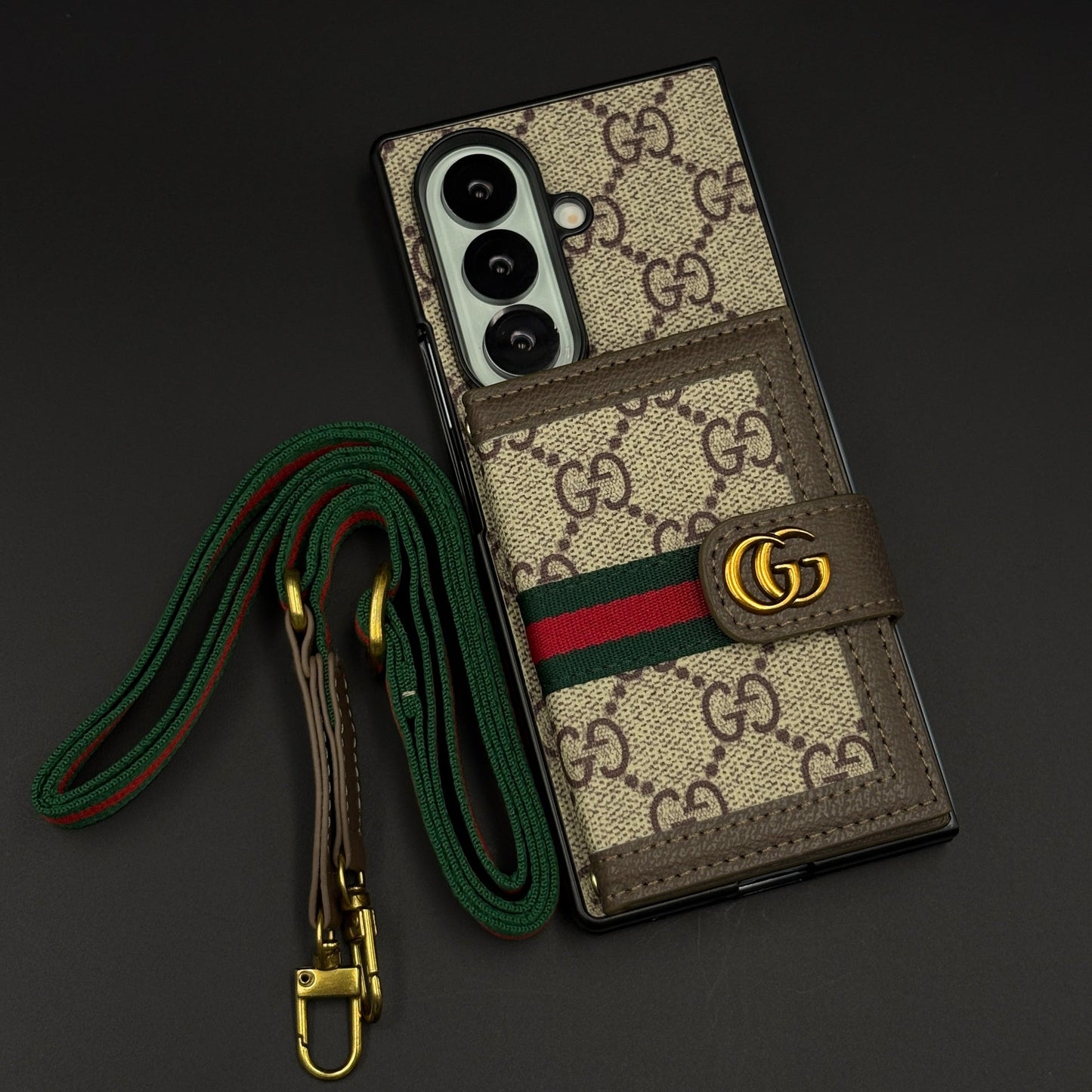 Luxury GG Wallet Case with Sling for Samsung Galaxy Z Fold 8 Ultra | Crossbody Strap | Card Holder