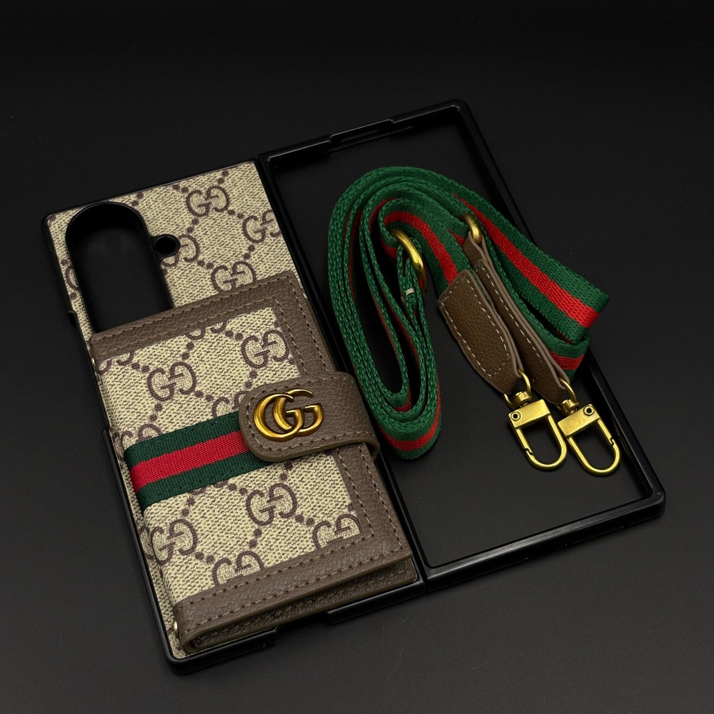 Luxury GG Wallet Case with Sling for Samsung Galaxy Z Fold 7 | Crossbody Strap | Card Holder