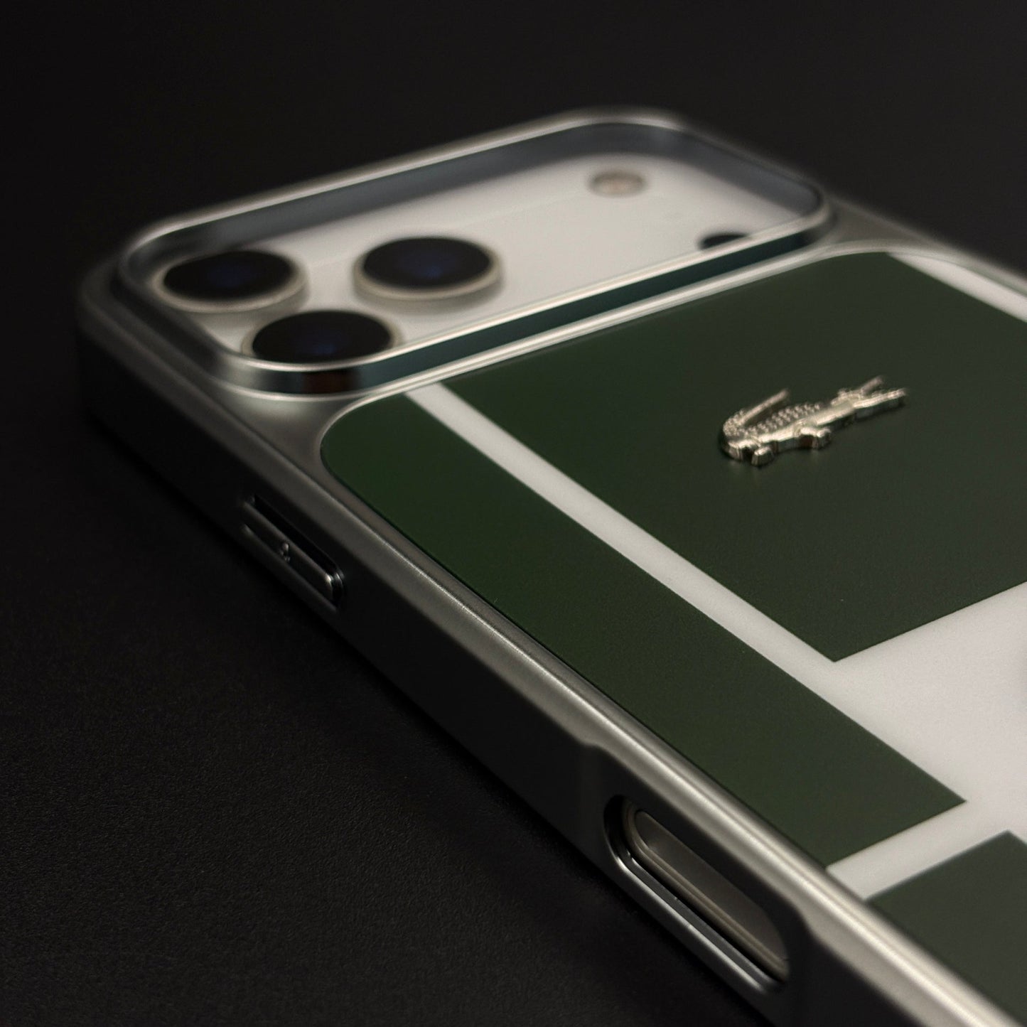 Luxury Lifestyle Brand Croc Stripe Case with Metal Emblem for iPhone 17 Series