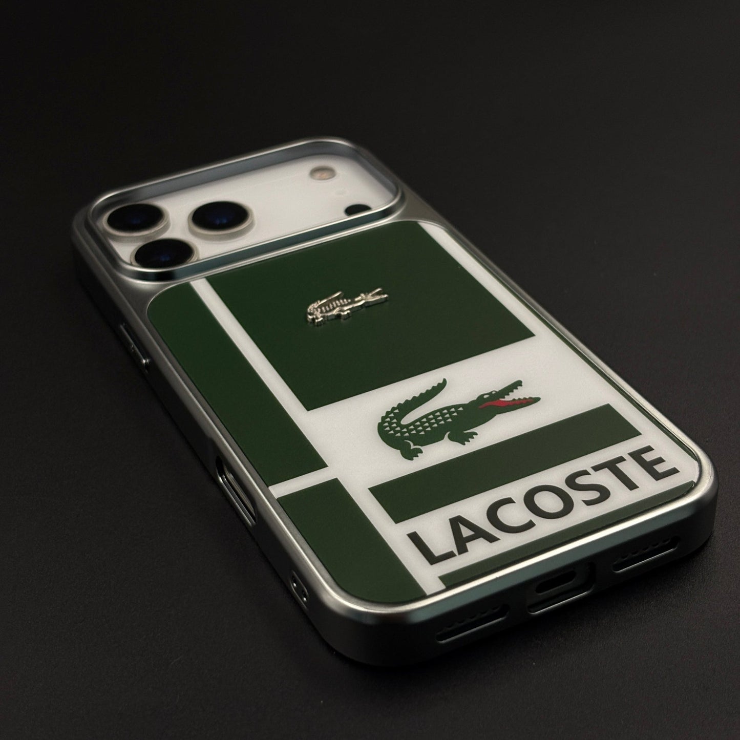 Luxury Lifestyle Brand Croc Stripe Case with Metal Emblem for iPhone 17 Series