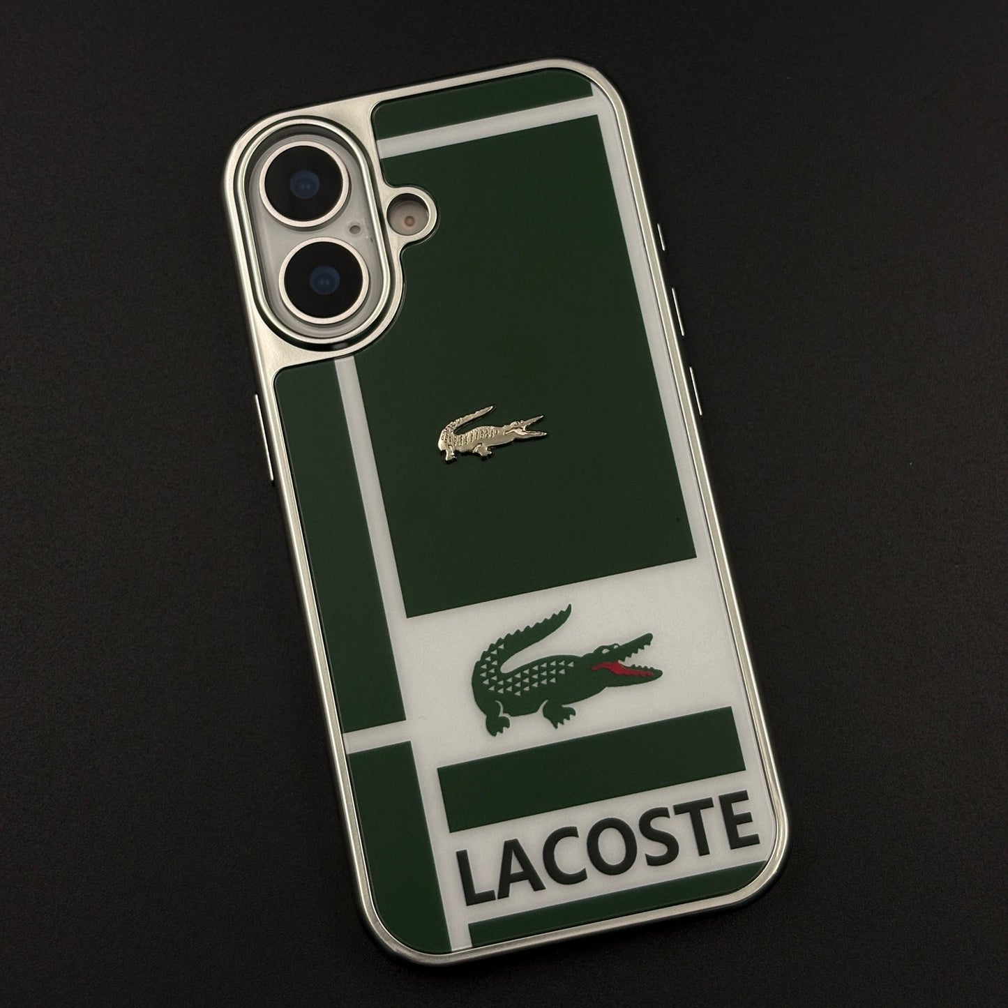 Luxury Lifestyle Brand Croc Stripe Case with Metal Emblem for iPhone 17