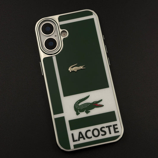Luxury Lifestyle Brand Croc Stripe Case with Metal Emblem for iPhone 17