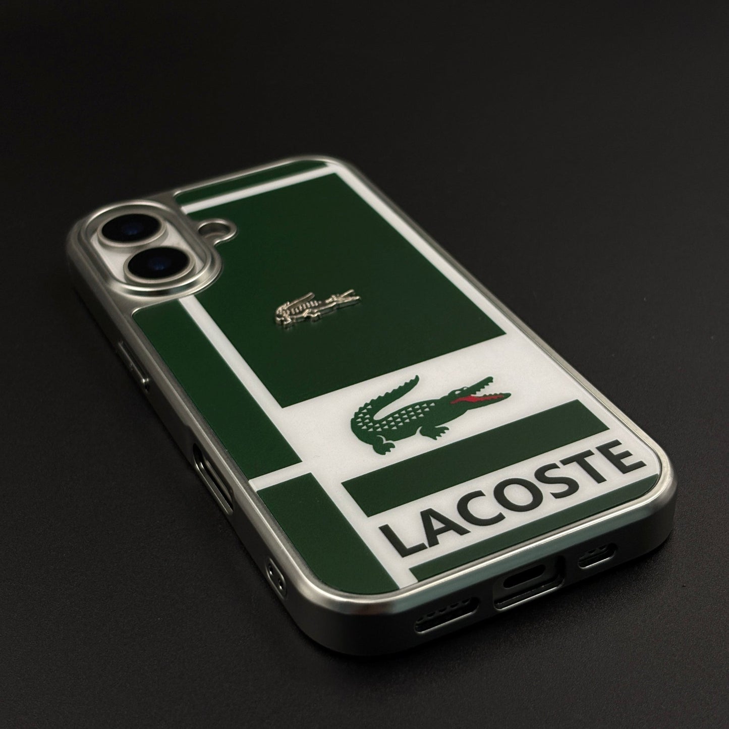 Luxury Lifestyle Brand Croc Stripe Case with Metal Emblem for iPhone 17