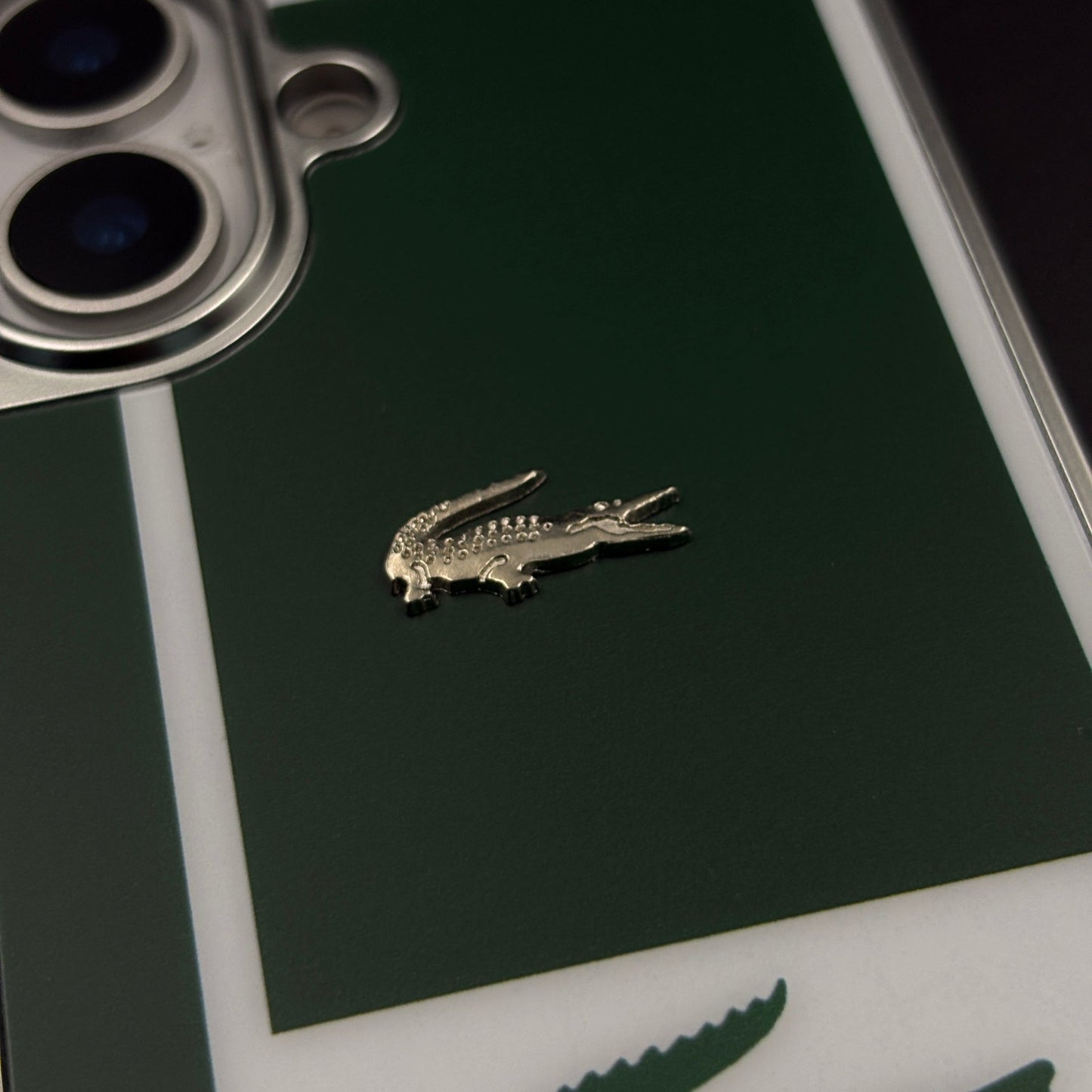 Luxury Lifestyle Brand Croc Stripe Case with Metal Emblem for iPhone 17