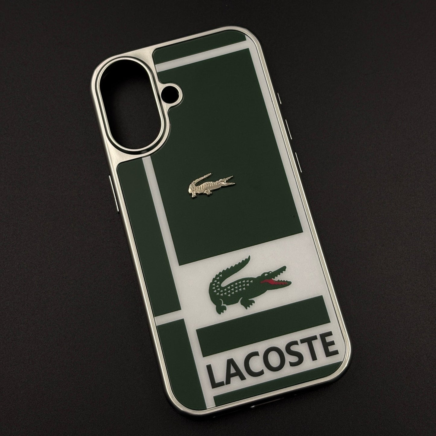 Luxury Lifestyle Brand Croc Stripe Case with Metal Emblem for iPhone 17