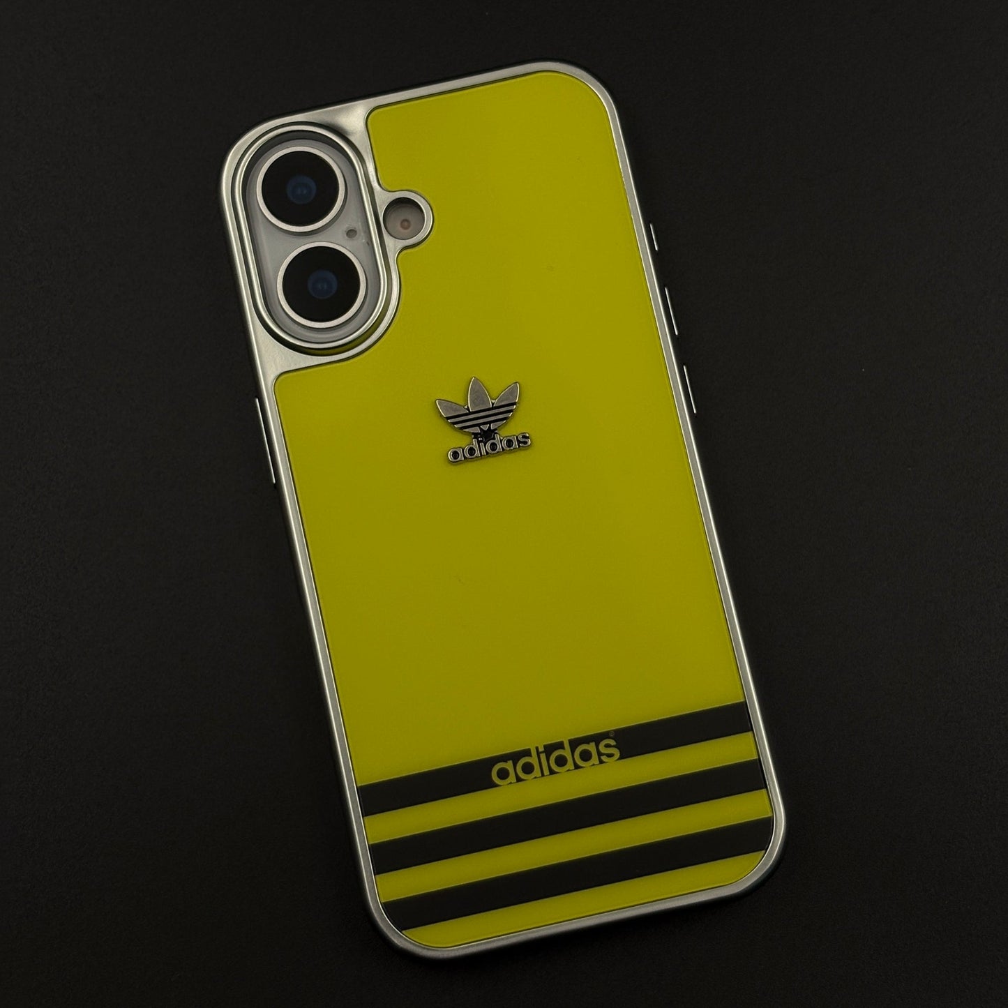 Luxury Sport Brand Style Metal Frame Yellow Stripe Case for iPhone 17