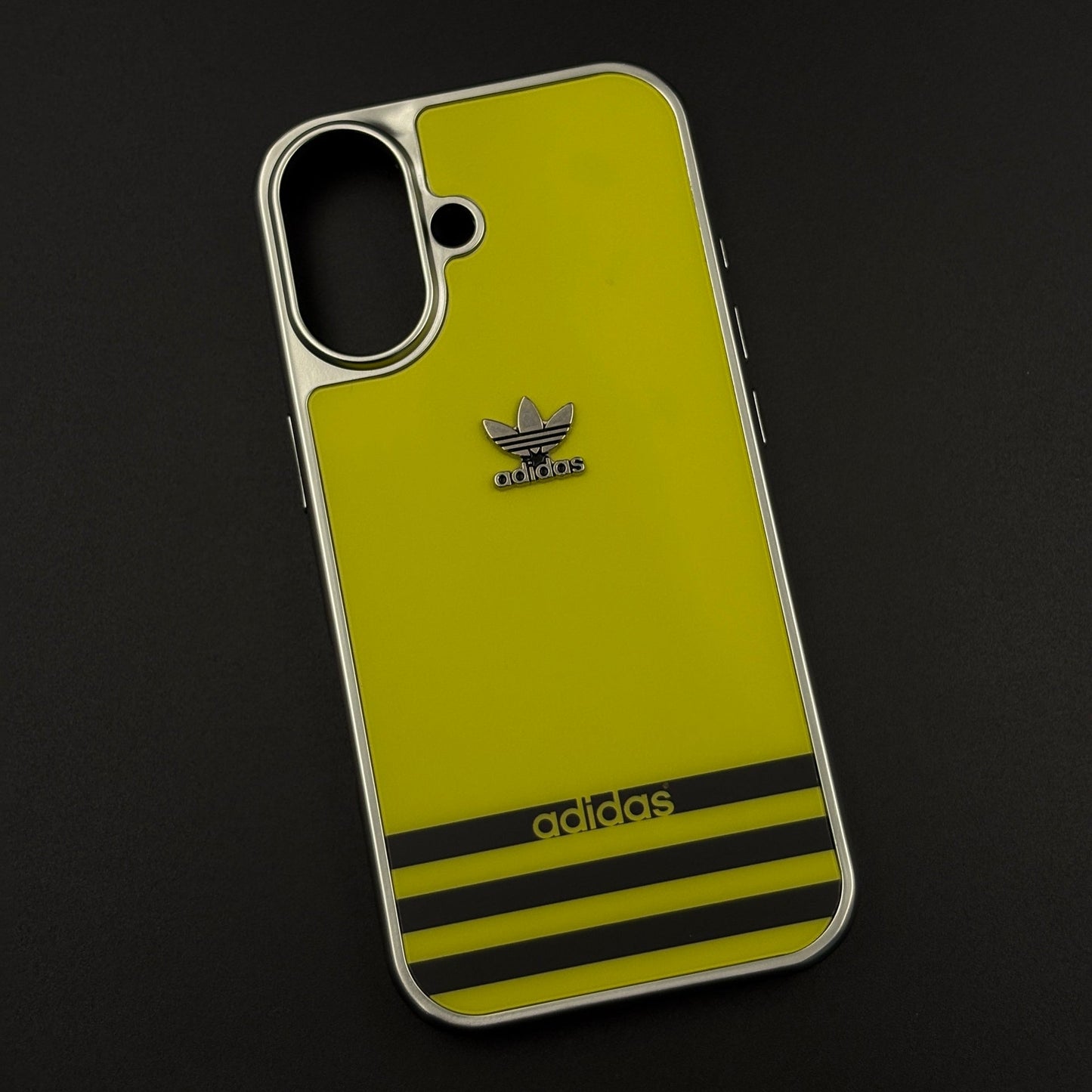 Luxury Sport Brand Style Metal Frame Yellow Stripe Case for iPhone 17
