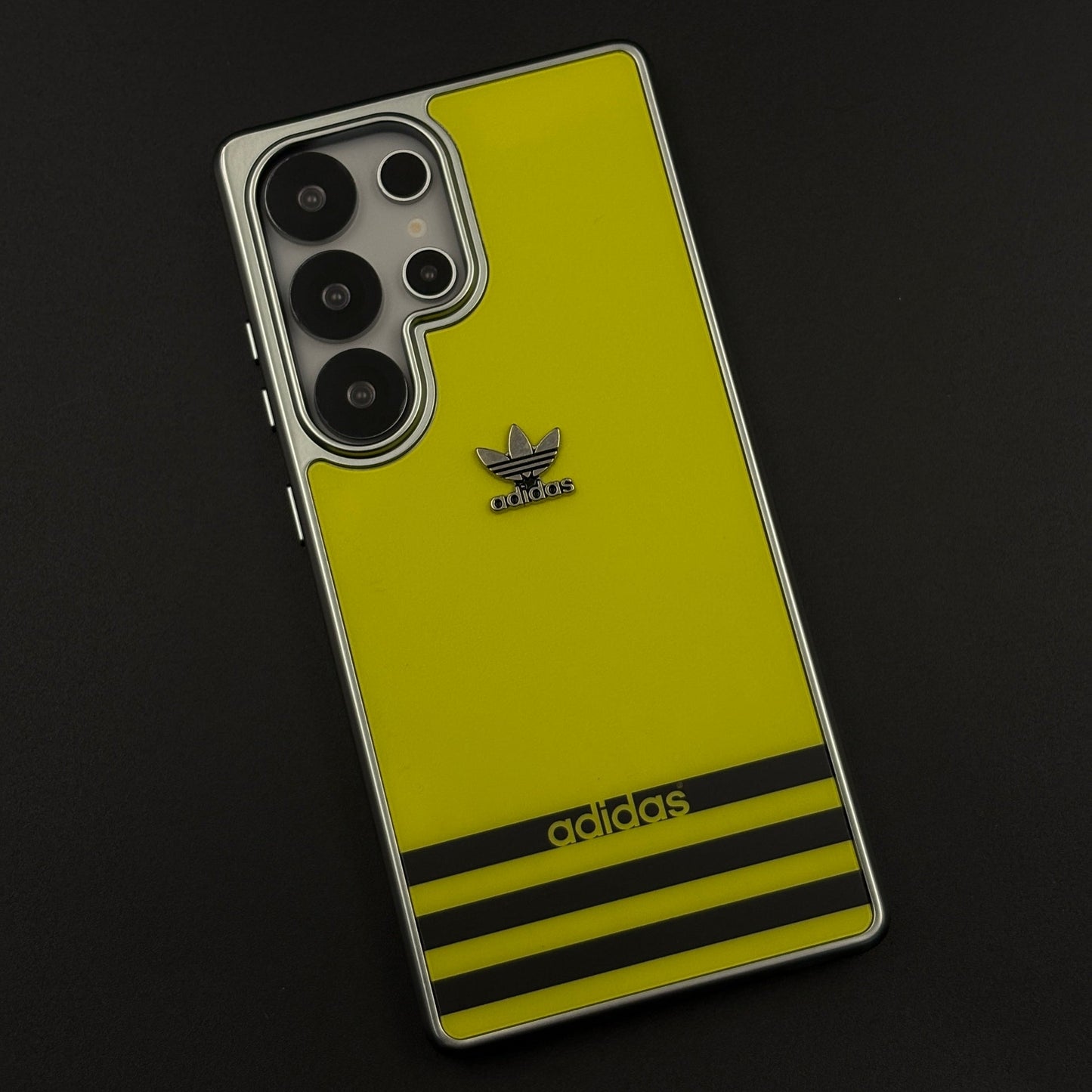 Luxury Sport Brand Style Metal Frame Yellow Stripe Case for Samsung Galaxy S25 Ultra