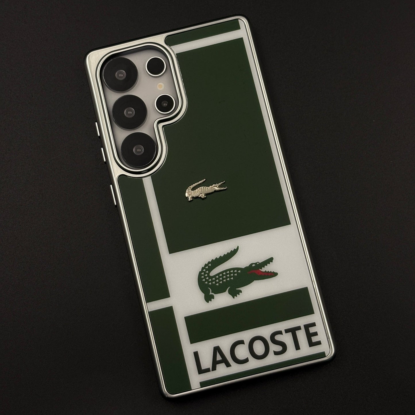 Luxury Lifestyle Brand Croc Stripe Case with Metal Emblem for Samsung Galaxy S25 Ultra