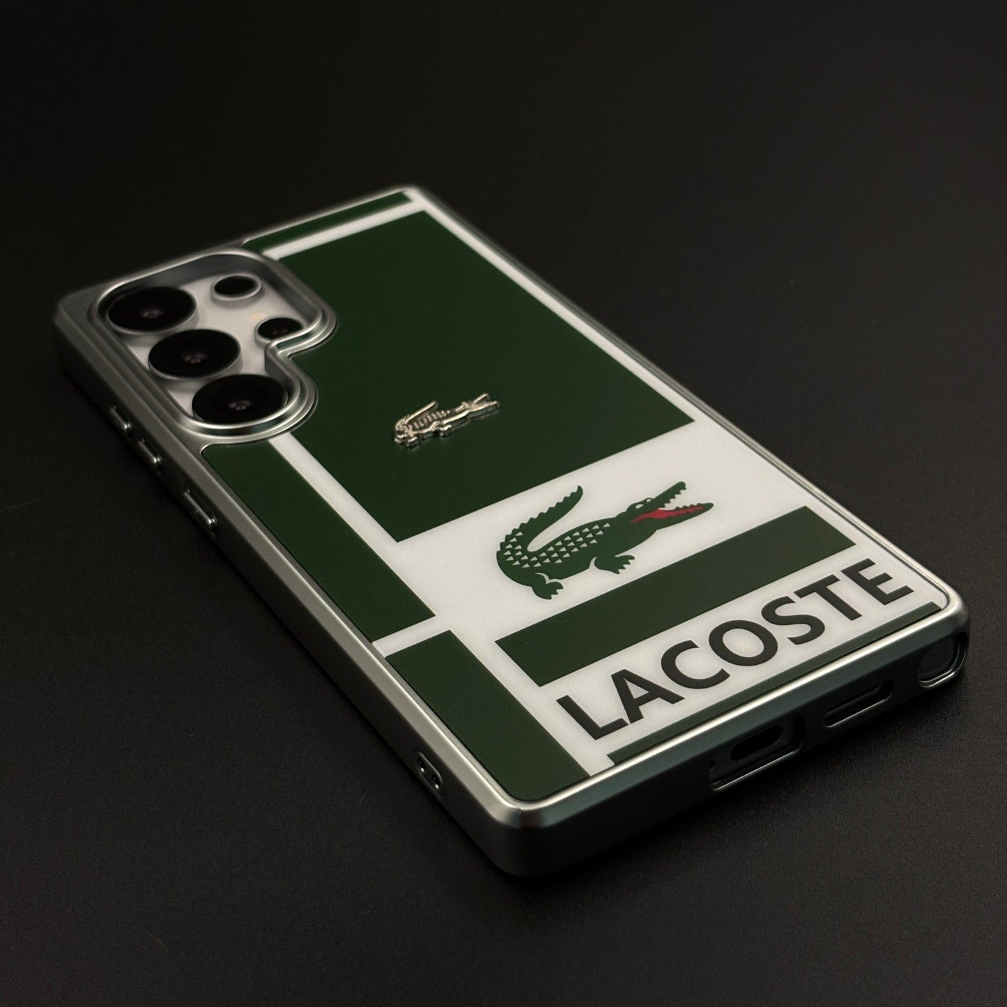 Luxury Lifestyle Brand Croc Stripe Case with Metal Emblem for Samsung Galaxy S25 Ultra