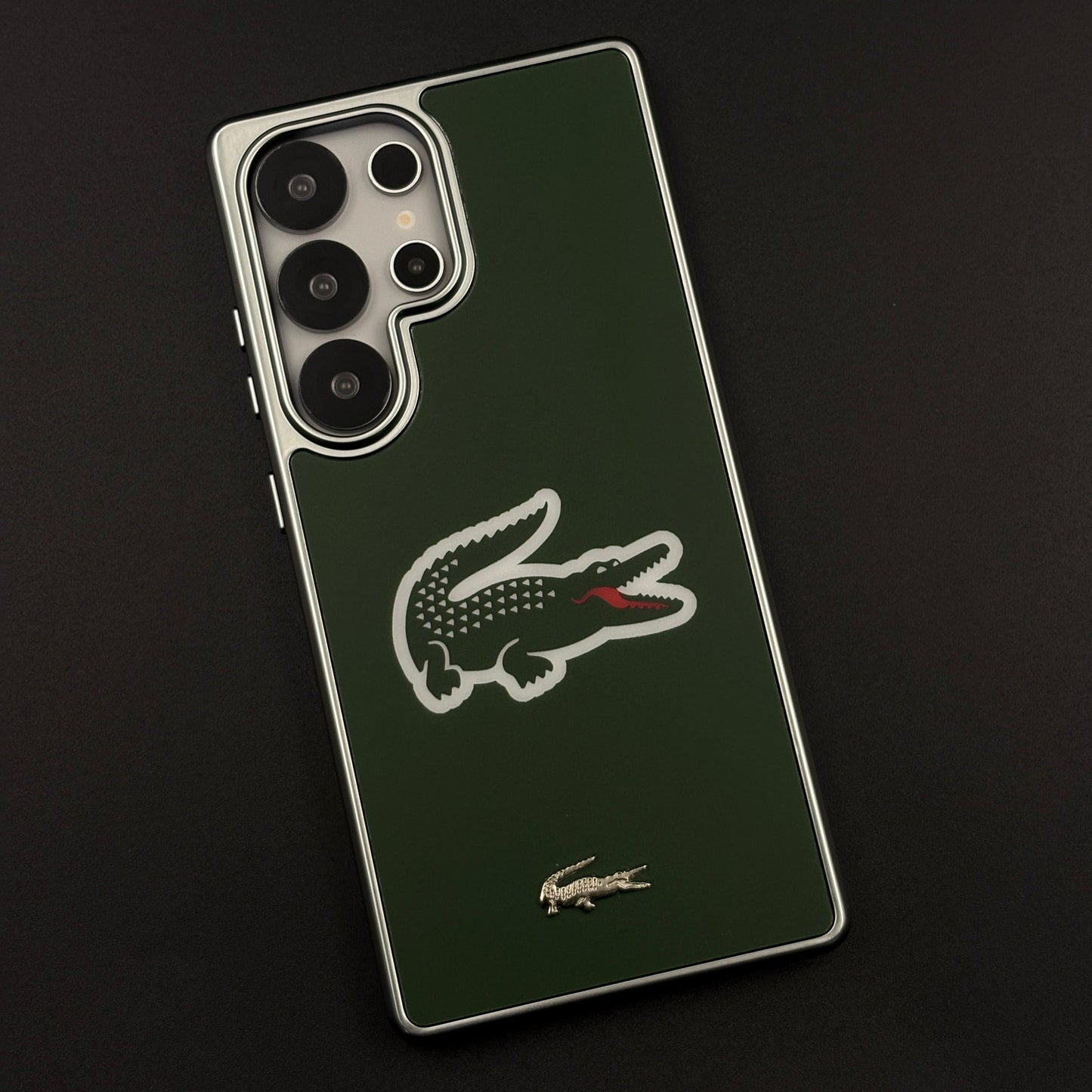 Luxury Lifestyle Brand Croc-Metallic Emblem Case with Metallic Frame for Samsung Galaxy S25 Ultra