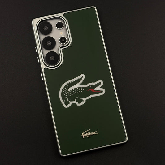 Luxury Lifestyle Brand Croc-Metallic Emblem Case with Metallic Frame for Samsung Galaxy S25 Ultra