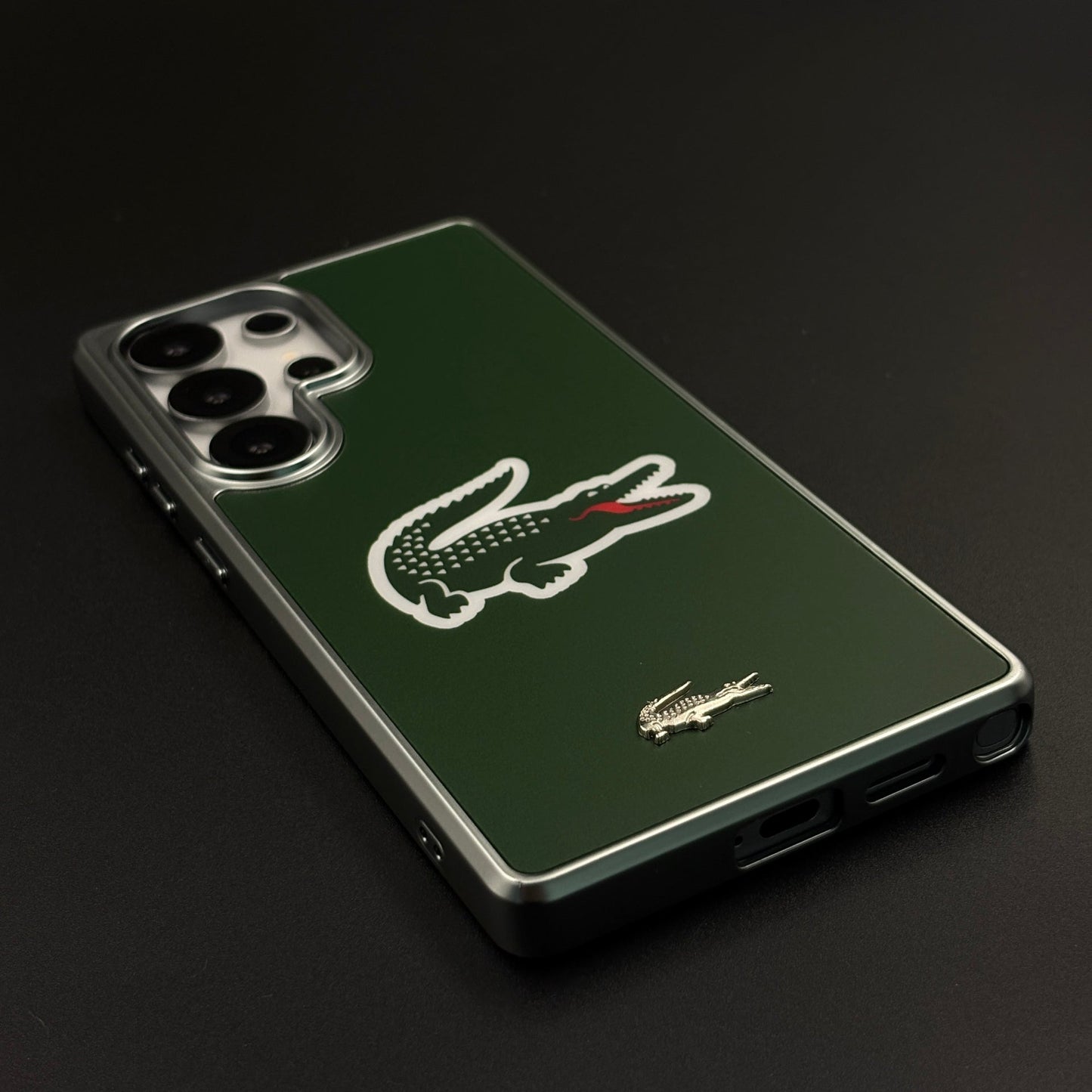 Luxury Lifestyle Brand Croc-Metallic Emblem Case with Metallic Frame for Samsung Galaxy S25 Ultra