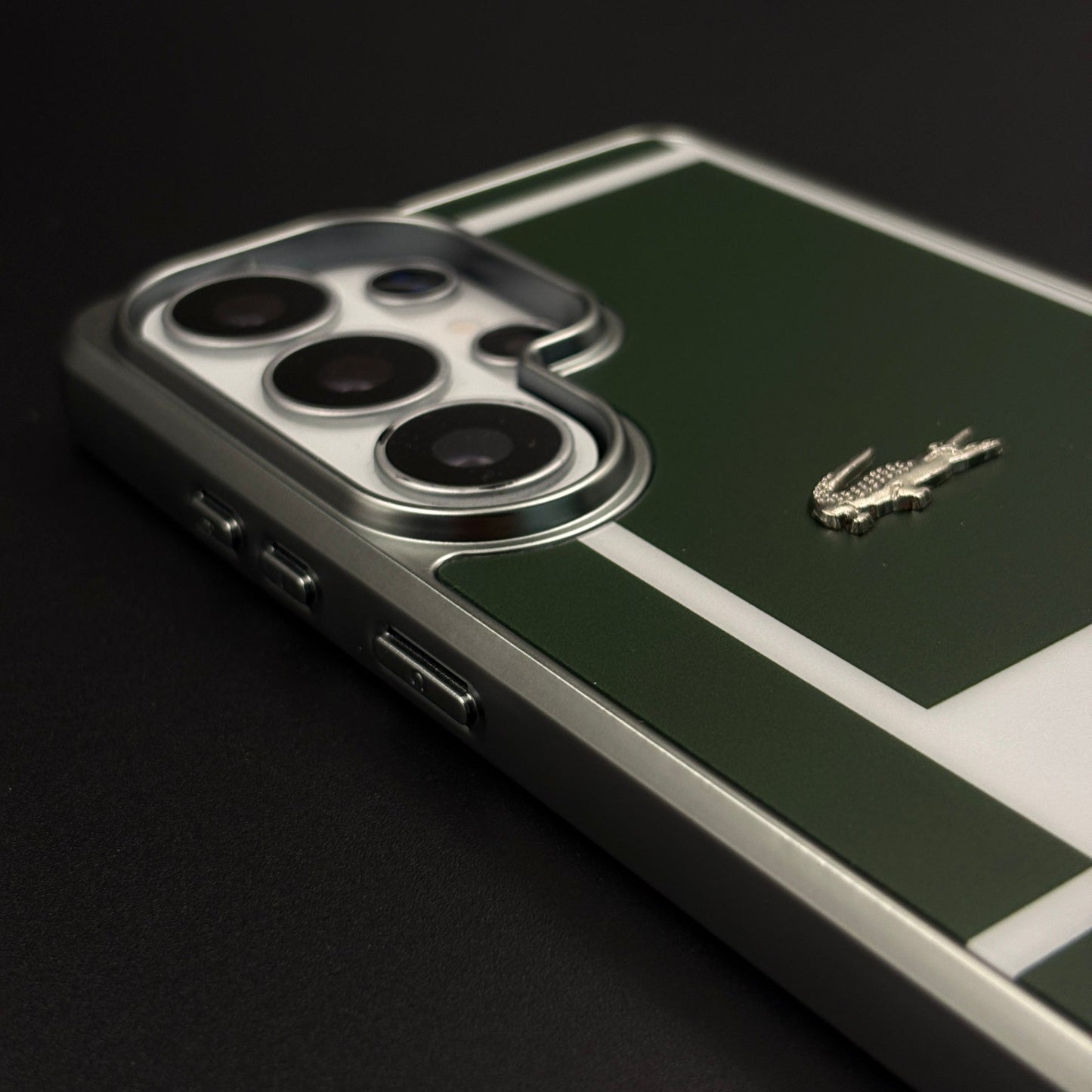 Luxury Lifestyle Brand Croc Stripe Case with Metal Emblem for Samsung Galaxy S26 Ultra