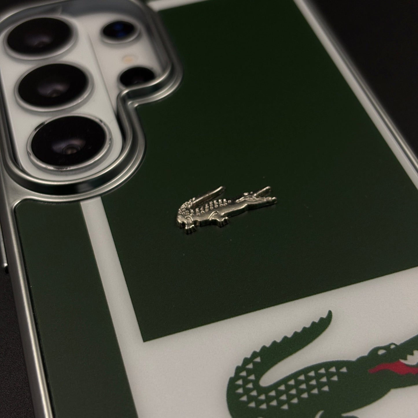 Luxury Lifestyle Brand Croc Stripe Case with Metal Emblem for Samsung Galaxy S26 Ultra