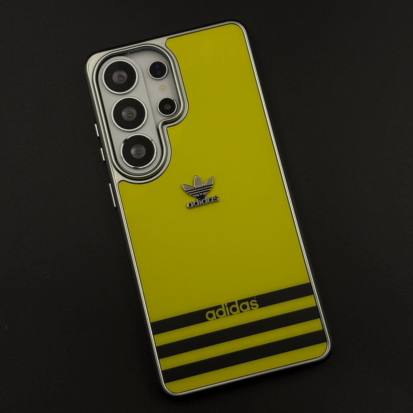 Luxury Sport Brand Style Metal Frame Yellow Stripe Case for Samsung Galaxy S26 Ultra